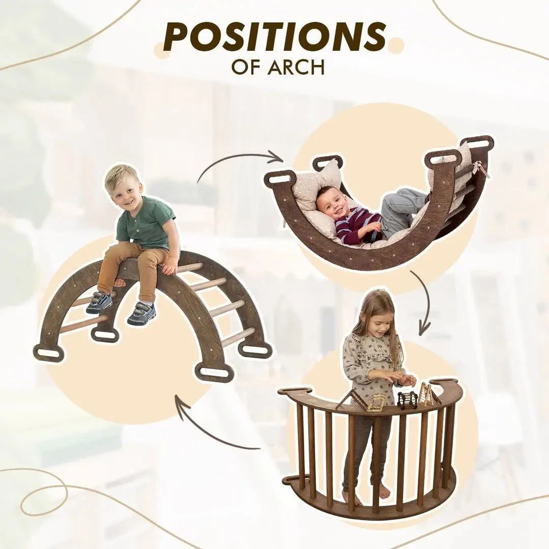 3in1 Montessori Climbing Set: Climbing Arch + Slide Board + Cushion – Chocolate - Image 3