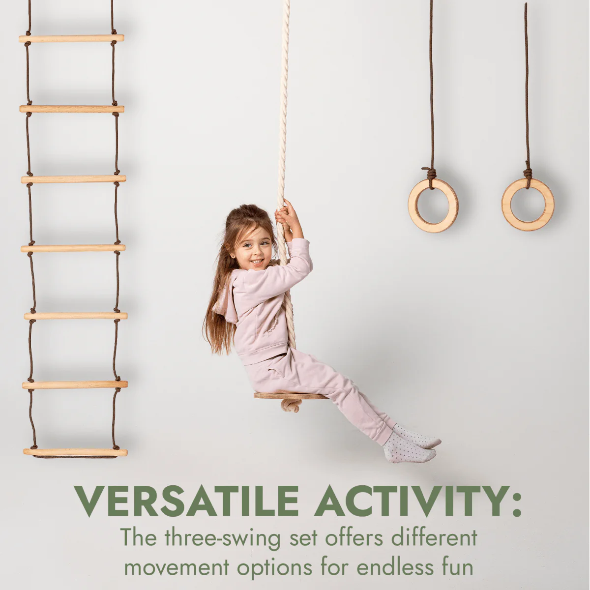 3in1 Swing & Climbing Set: Rope Ladder, Gym Rings & Disc Swing - Image 7