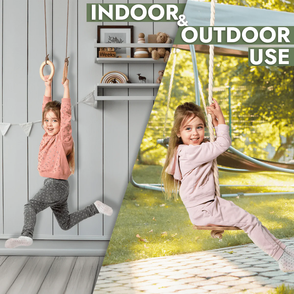 3in1 Swing & Climbing Set: Rope Ladder, Gym Rings & Disc Swing - Image 4