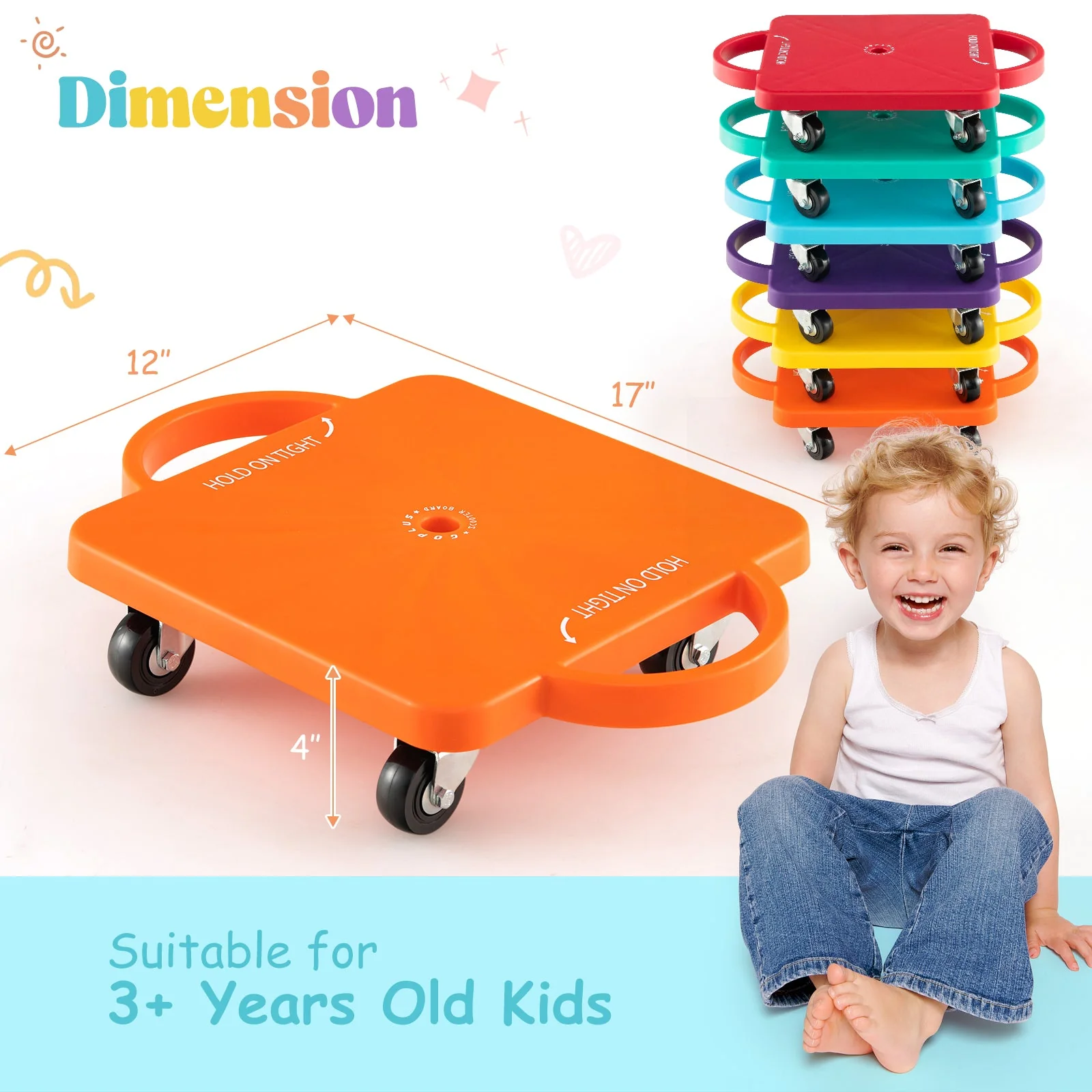 4/6-Pack Kids Scooter Board with Handles and Non-Marring Casters-6 Pack - Image 5