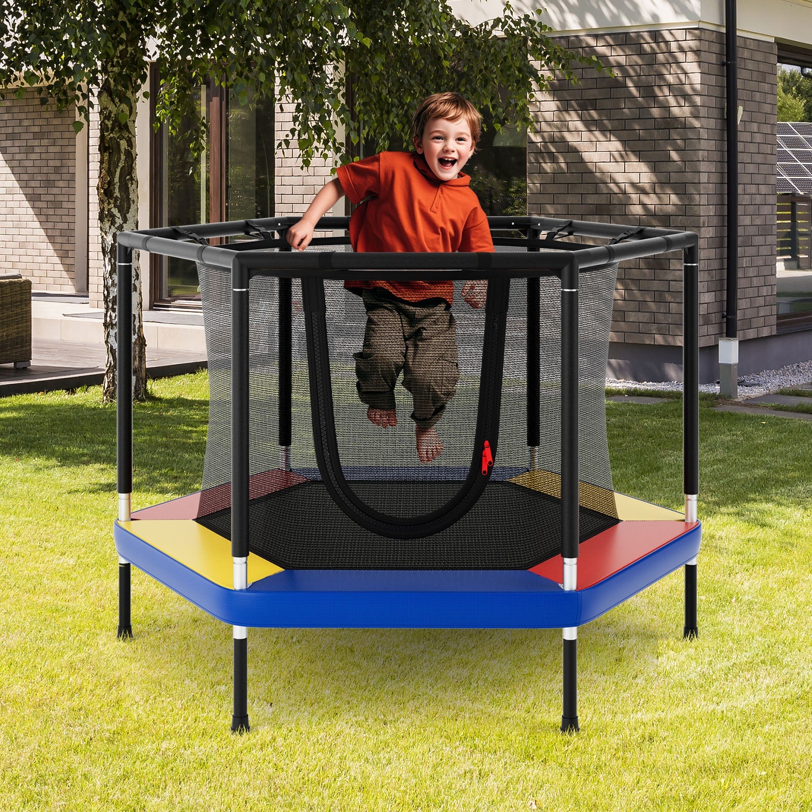 4 FT Small Toddler Recreational Trampoline with Safety Enclosure Net-Colorful - Image 2