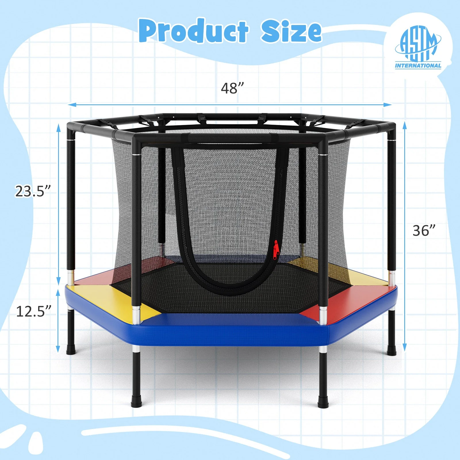 4 FT Small Toddler Recreational Trampoline with Safety Enclosure Net-Colorful - Image 4