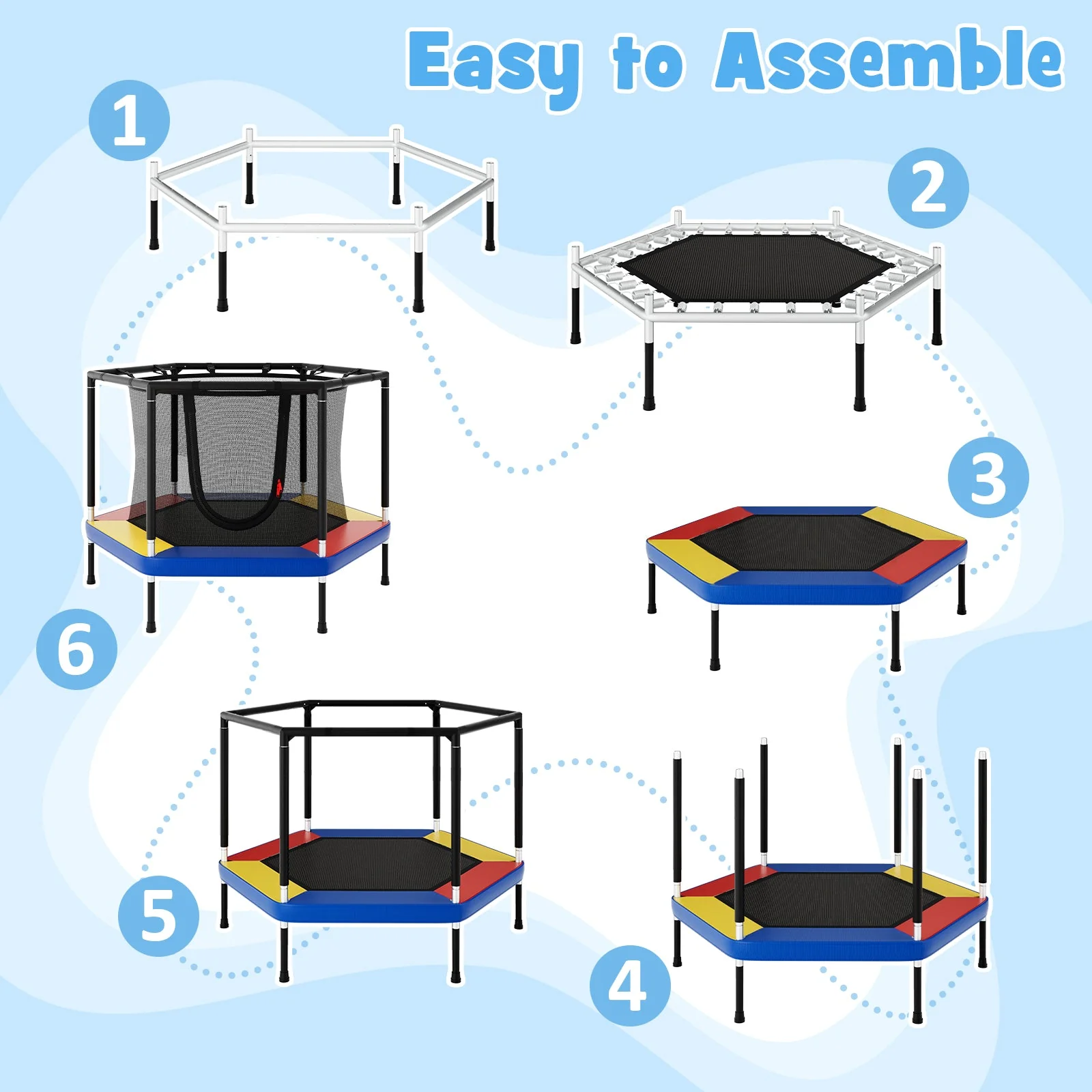 4 FT Small Toddler Recreational Trampoline with Safety Enclosure Net-Colorful - Image 7