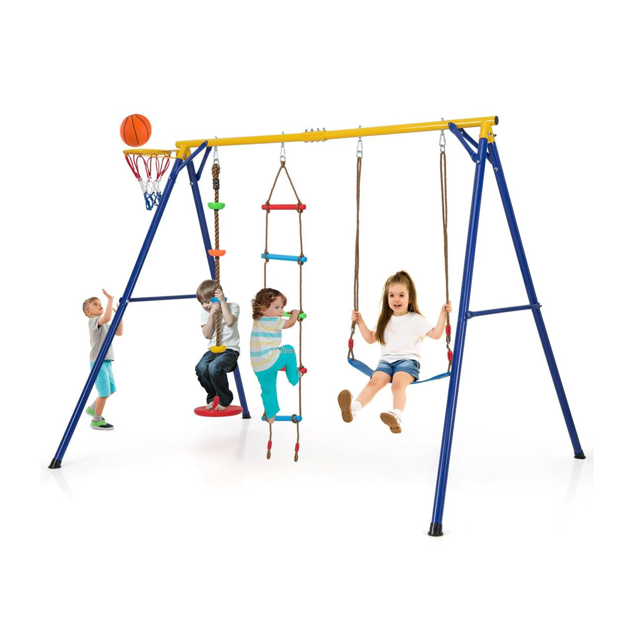 4-in-1 660 lbs Heavy Duty Swing Set for Kids Aged 3-9 Years Old-Yellow - Image 3
