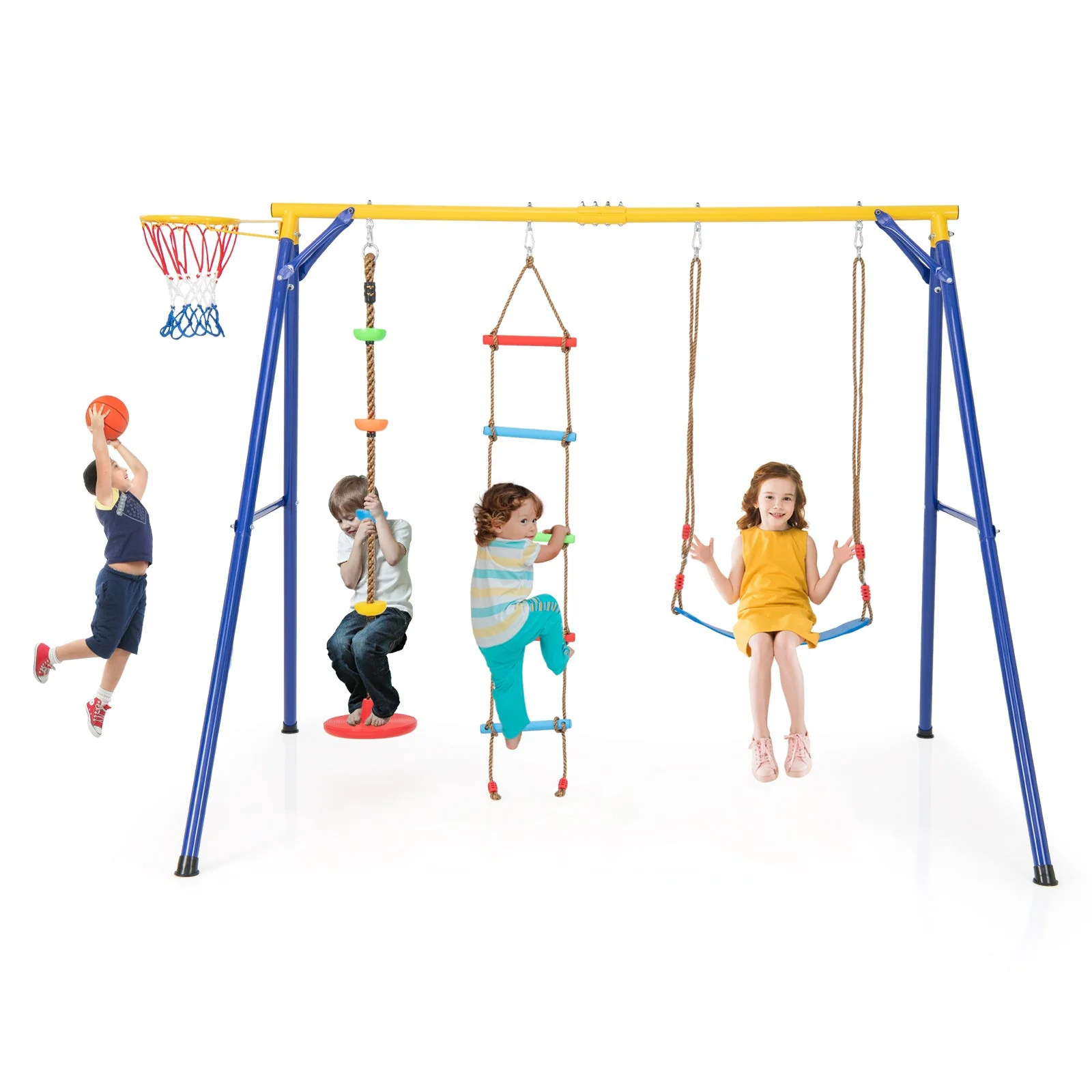 4-in-1 660 lbs Heavy Duty Swing Set for Kids Aged 3-9 Years Old-Yellow - Image 4