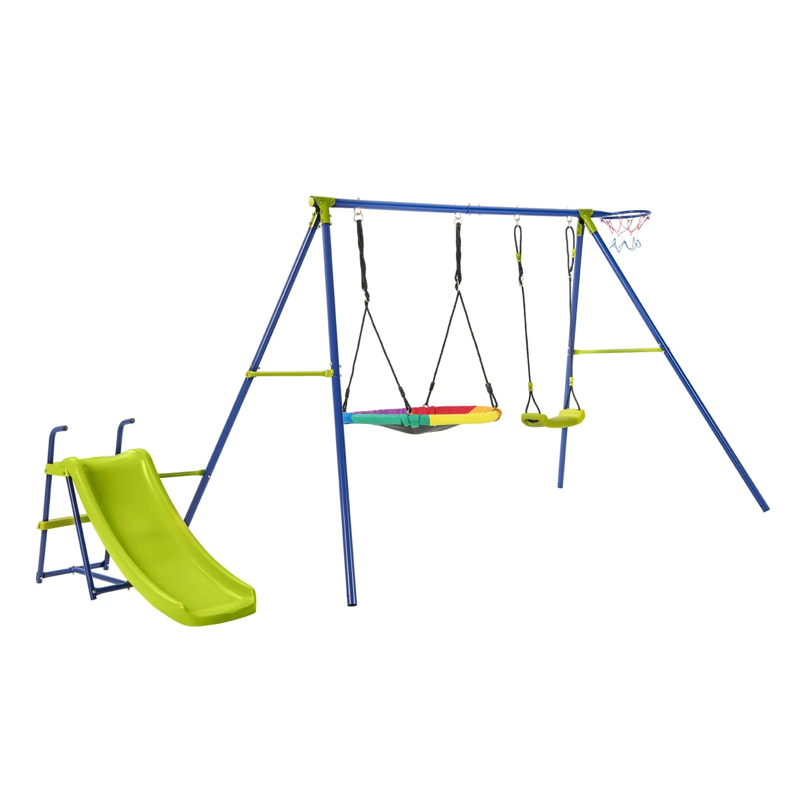4-in-1 Heavy-Duty Metal Playset with Slide and Basketball Hoop - Image 4
