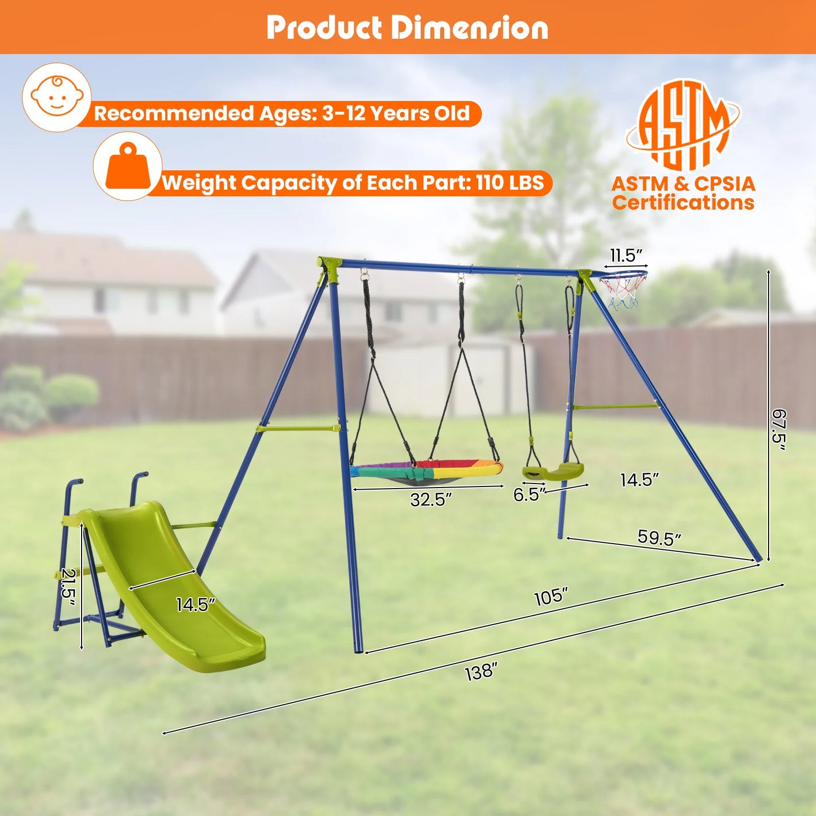 4-in-1 Heavy-Duty Metal Playset with Slide and Basketball Hoop - Image 5