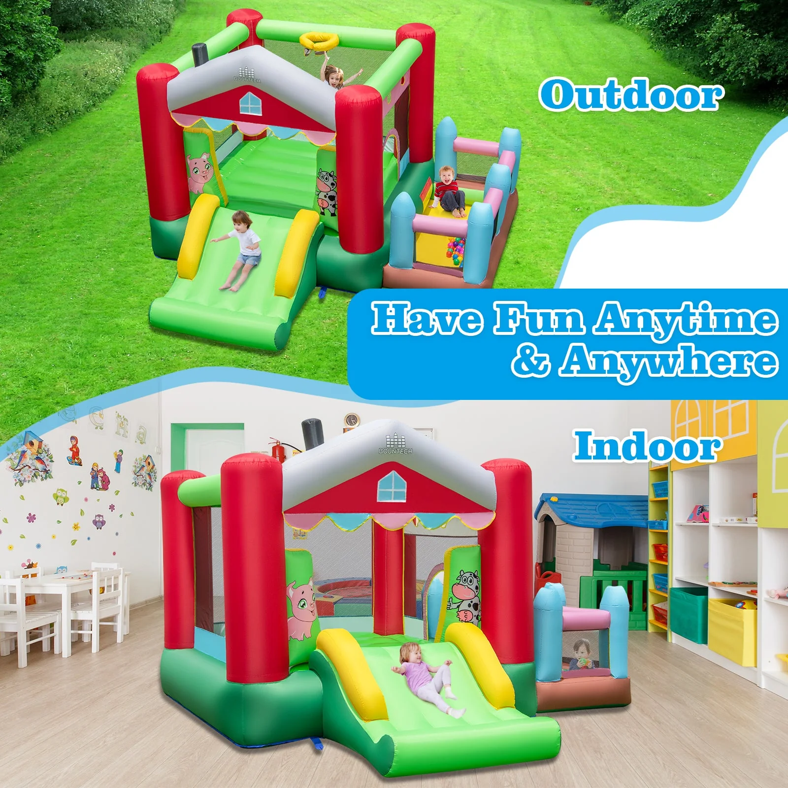 4-in-1 Inflatable Bounce House with Basketball Hoop and 480W Blower - Image 2