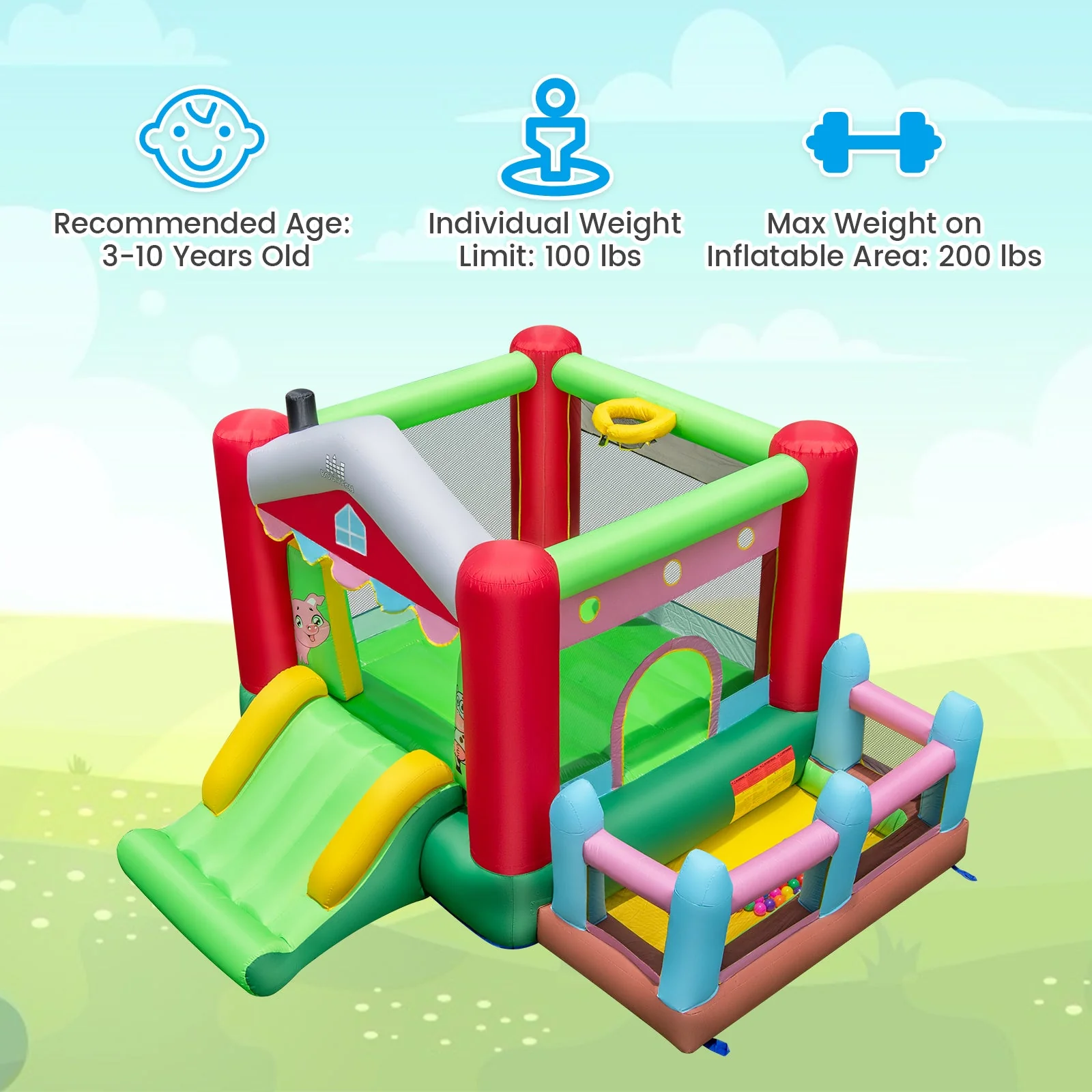 4-in-1 Inflatable Bounce House with Basketball Hoop and 480W Blower - Image 7