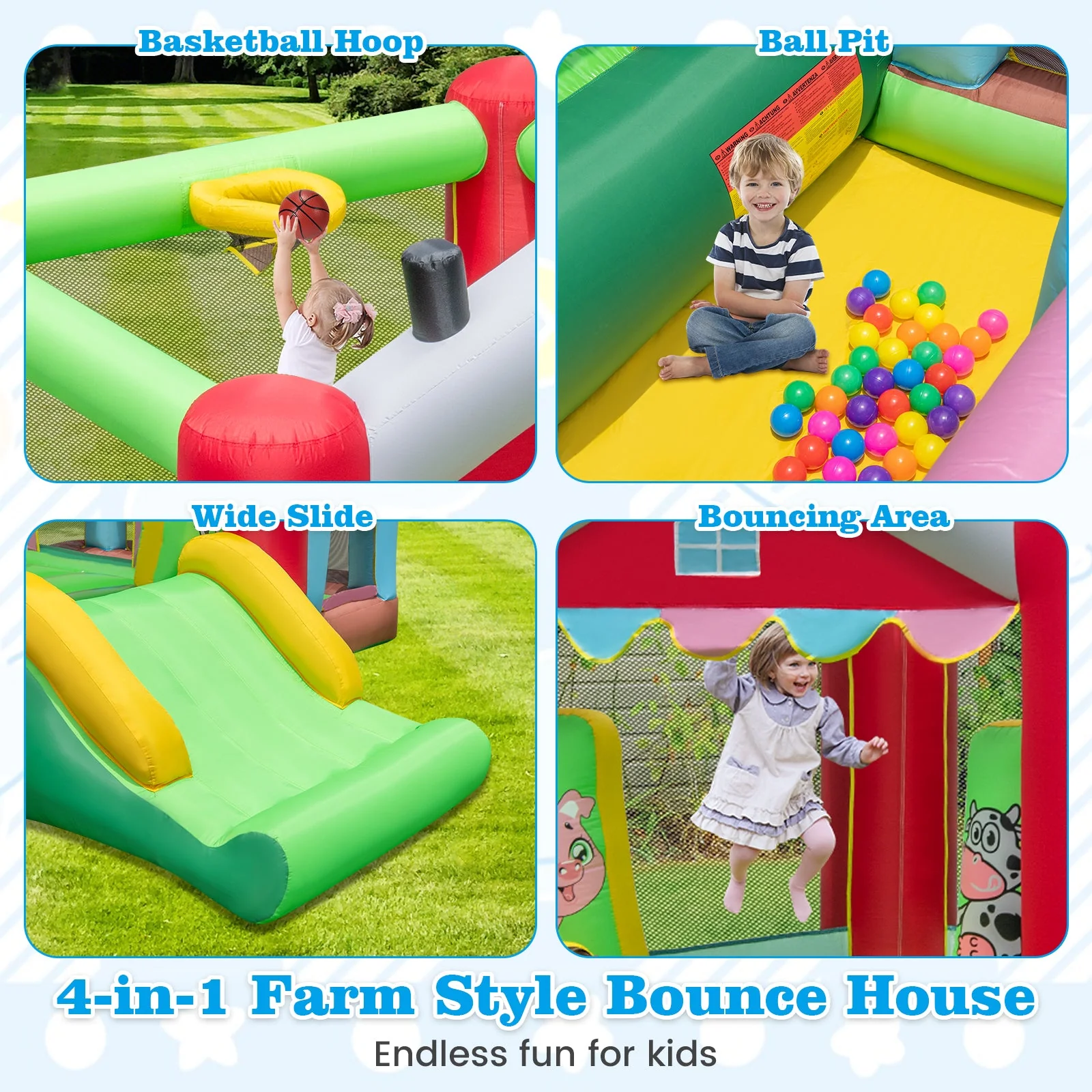 4-in-1 Inflatable Bounce House with Basketball Hoop and 480W Blower - Image 8