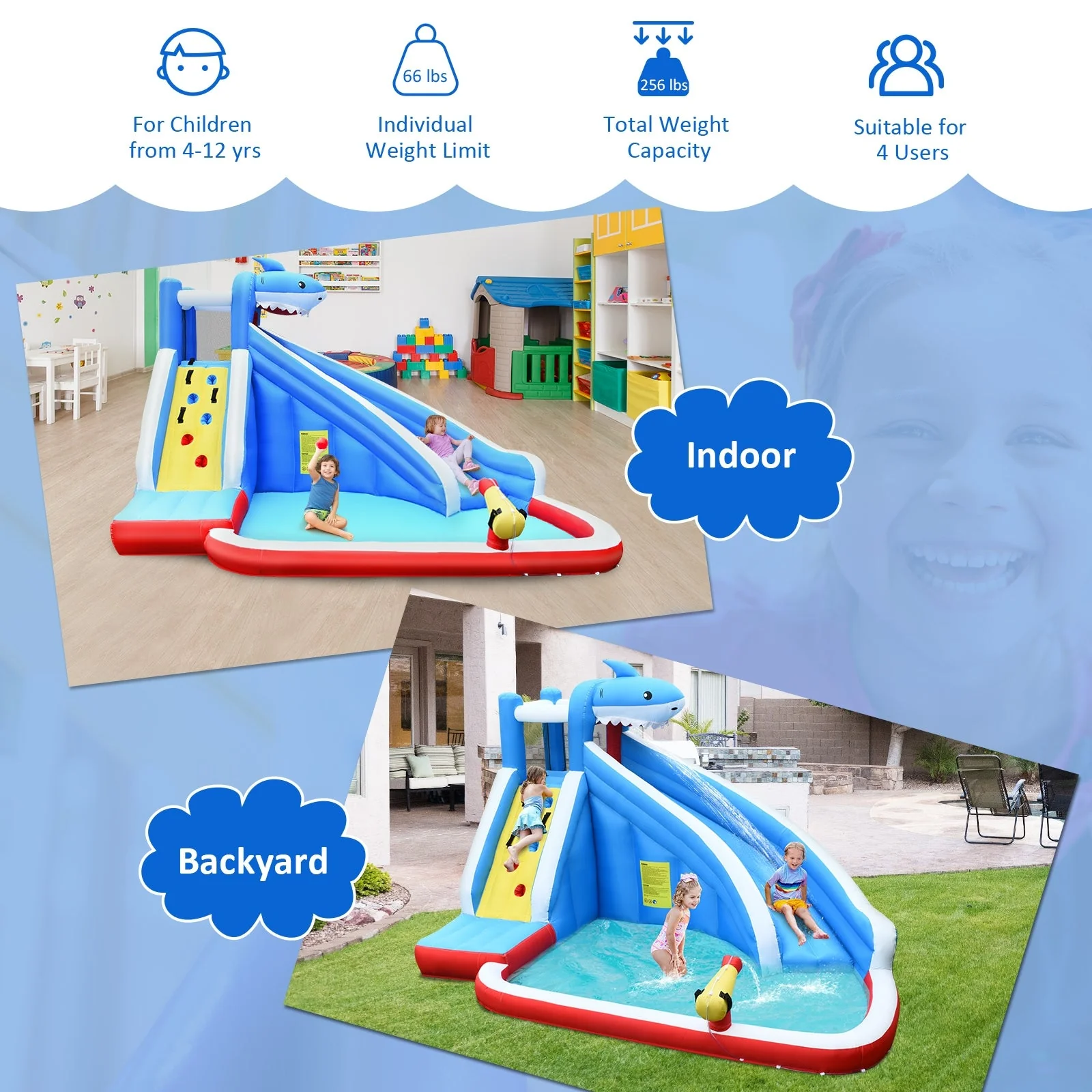4-in-1 Inflatable Water Slide Park with Long Slide and 735W Blower - Image 2