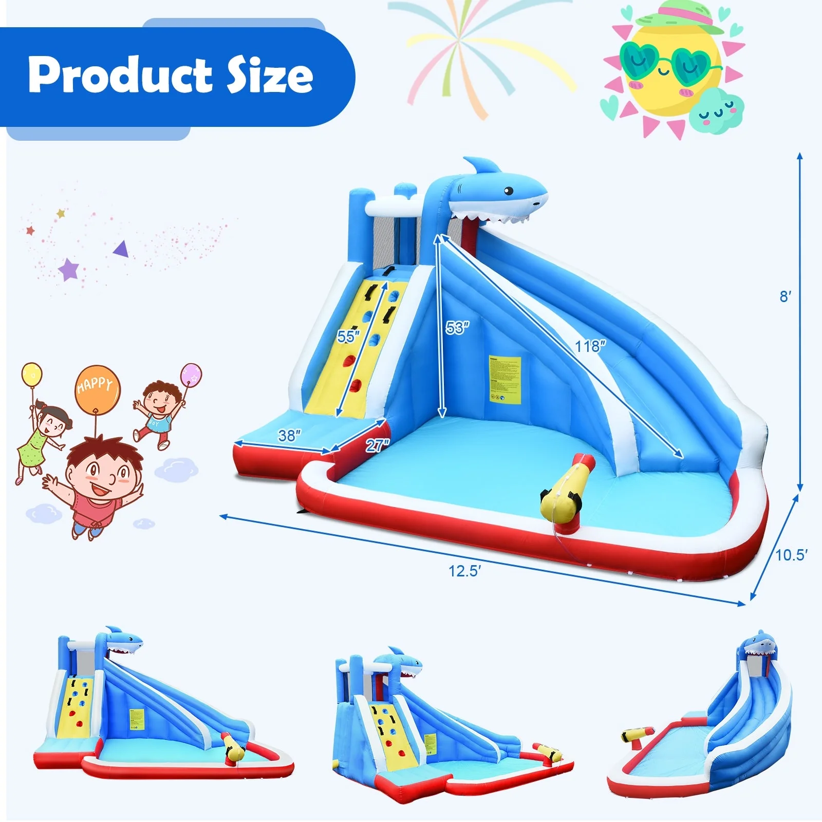 4-in-1 Inflatable Water Slide Park with Long Slide and 735W Blower - Image 4