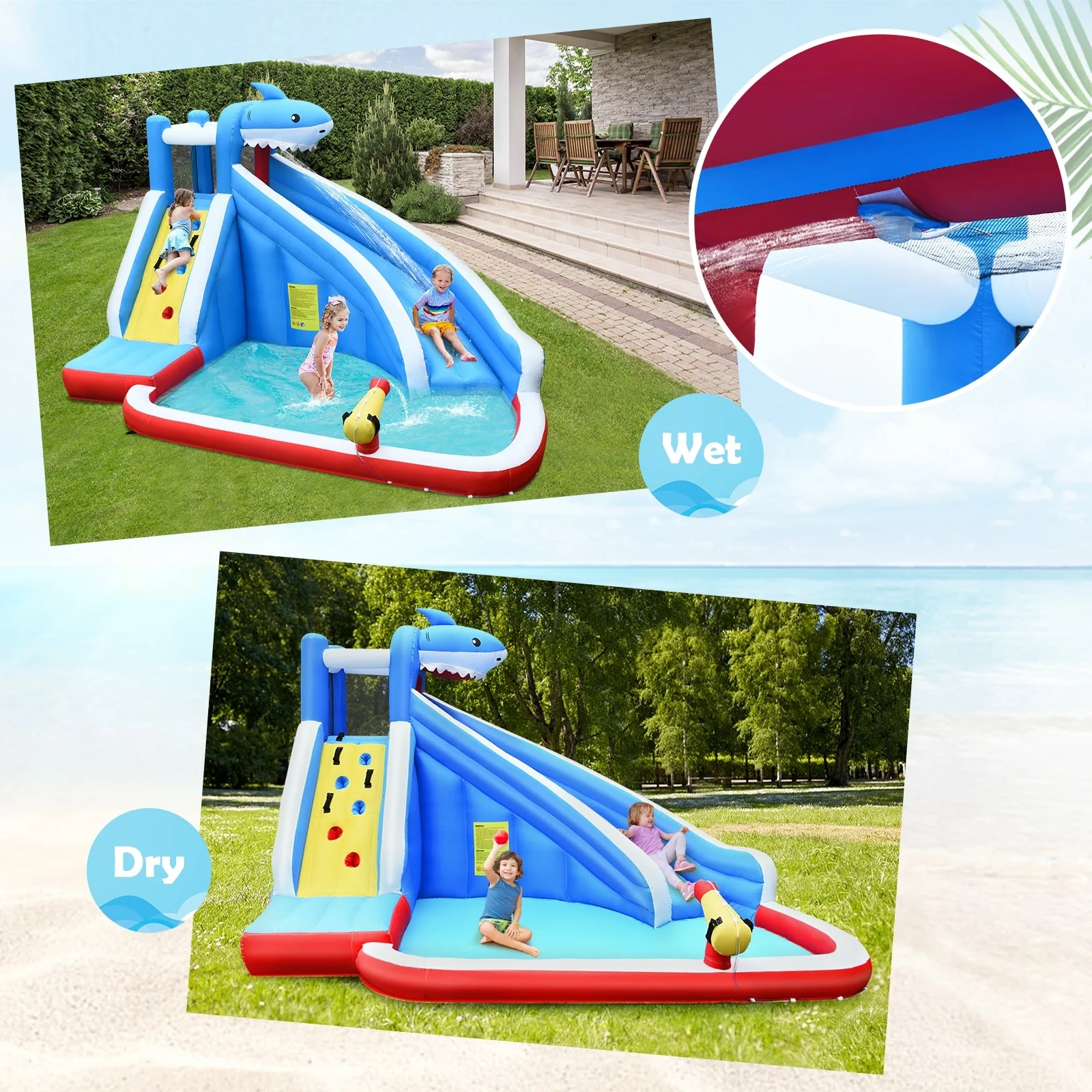 4-in-1 Inflatable Water Slide Park with Long Slide and 735W Blower - Image 6