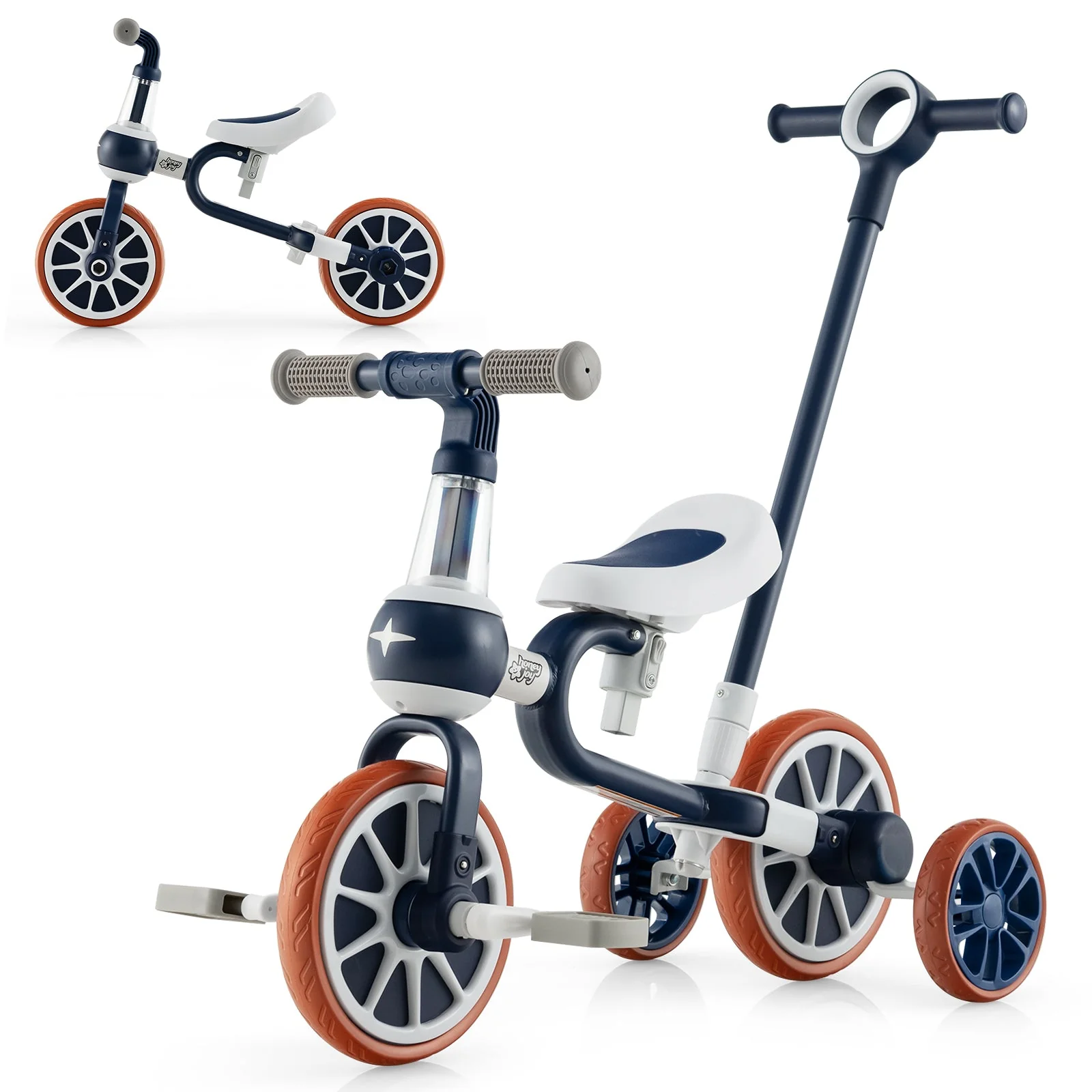 4-in-1 Kids Trike Bike with Adjustable Parent Push Handle and Seat Height-Navy - Image 2