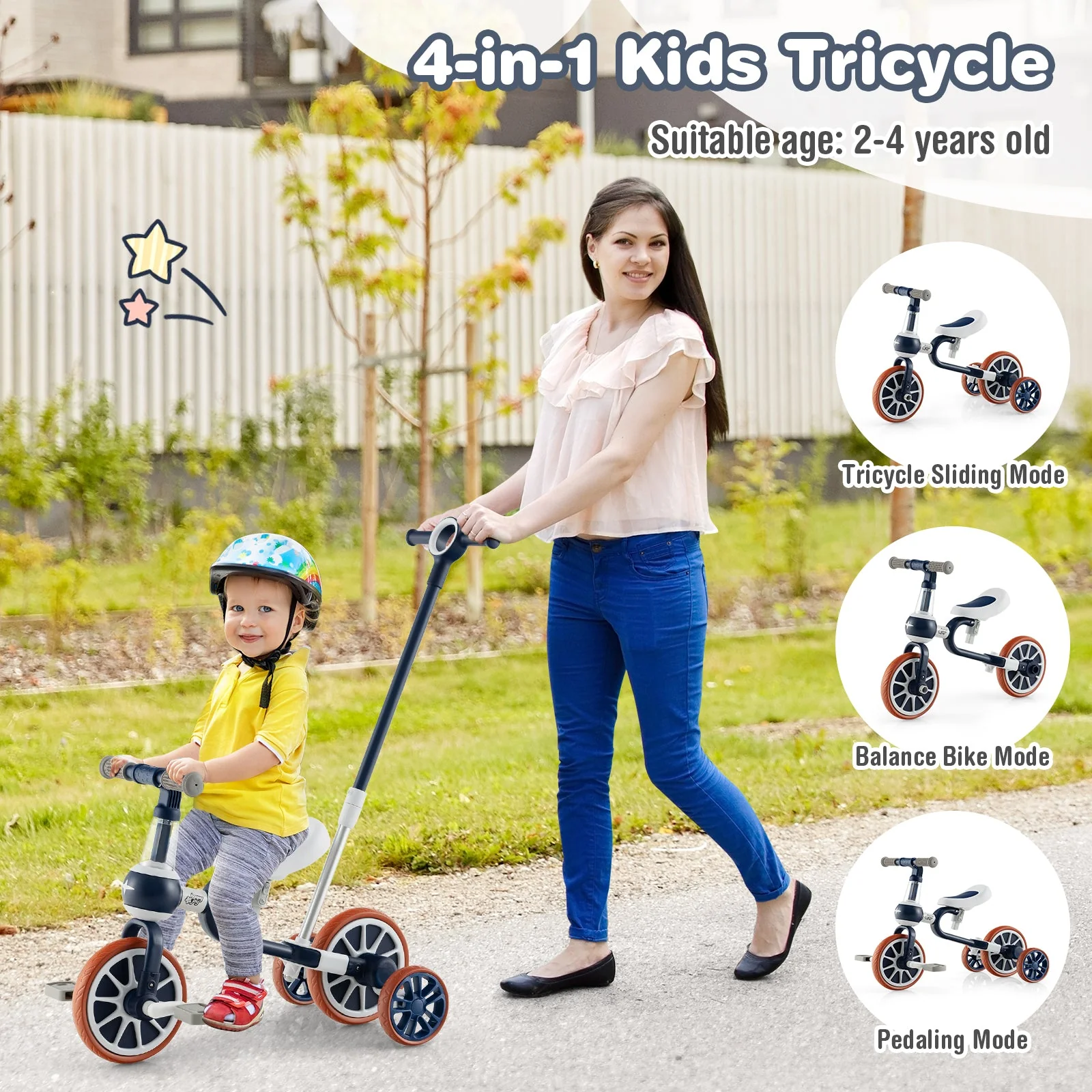 4-in-1 Kids Trike Bike with Adjustable Parent Push Handle and Seat Height-Navy - Image 5