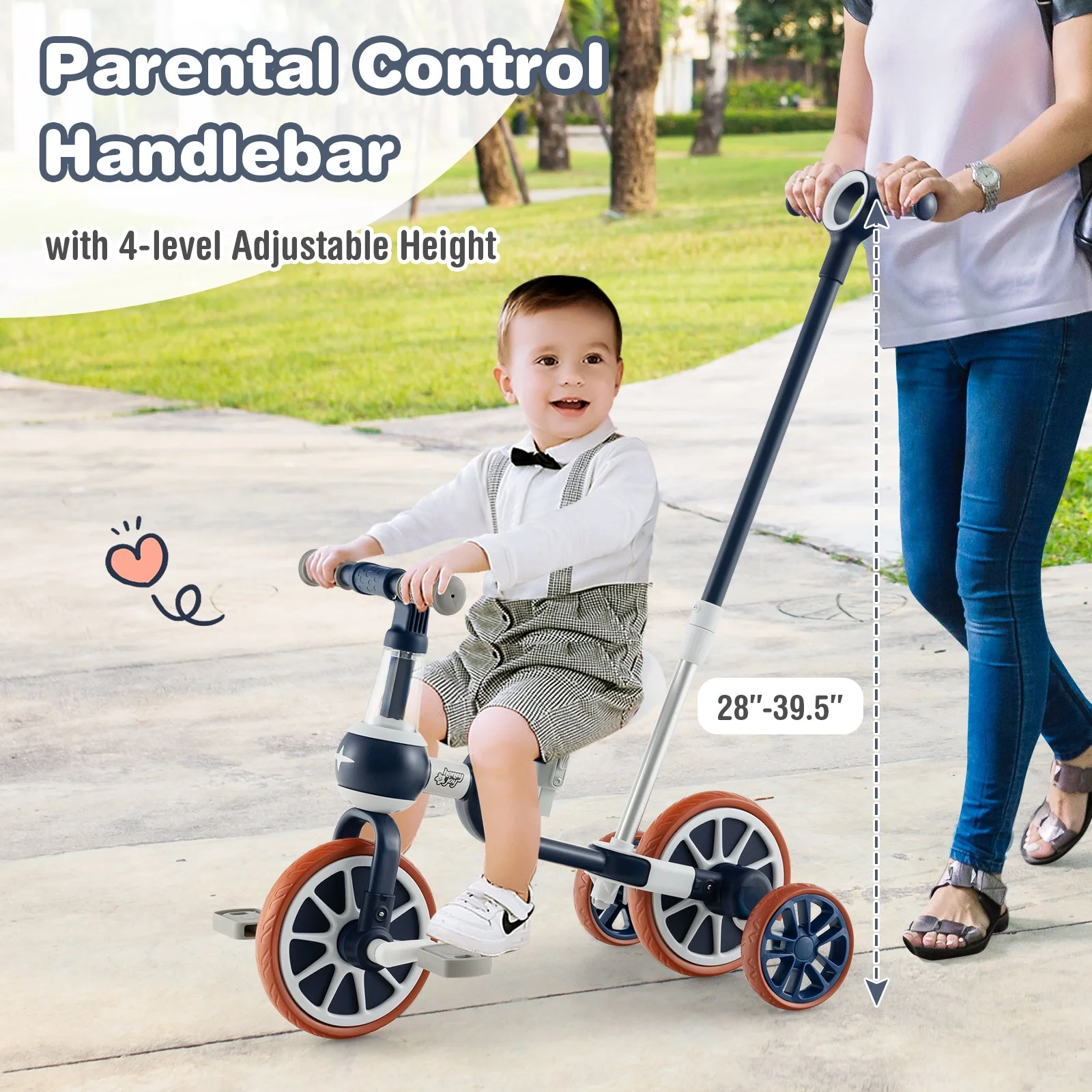 4-in-1 Kids Trike Bike with Adjustable Parent Push Handle and Seat Height-Navy - Image 7