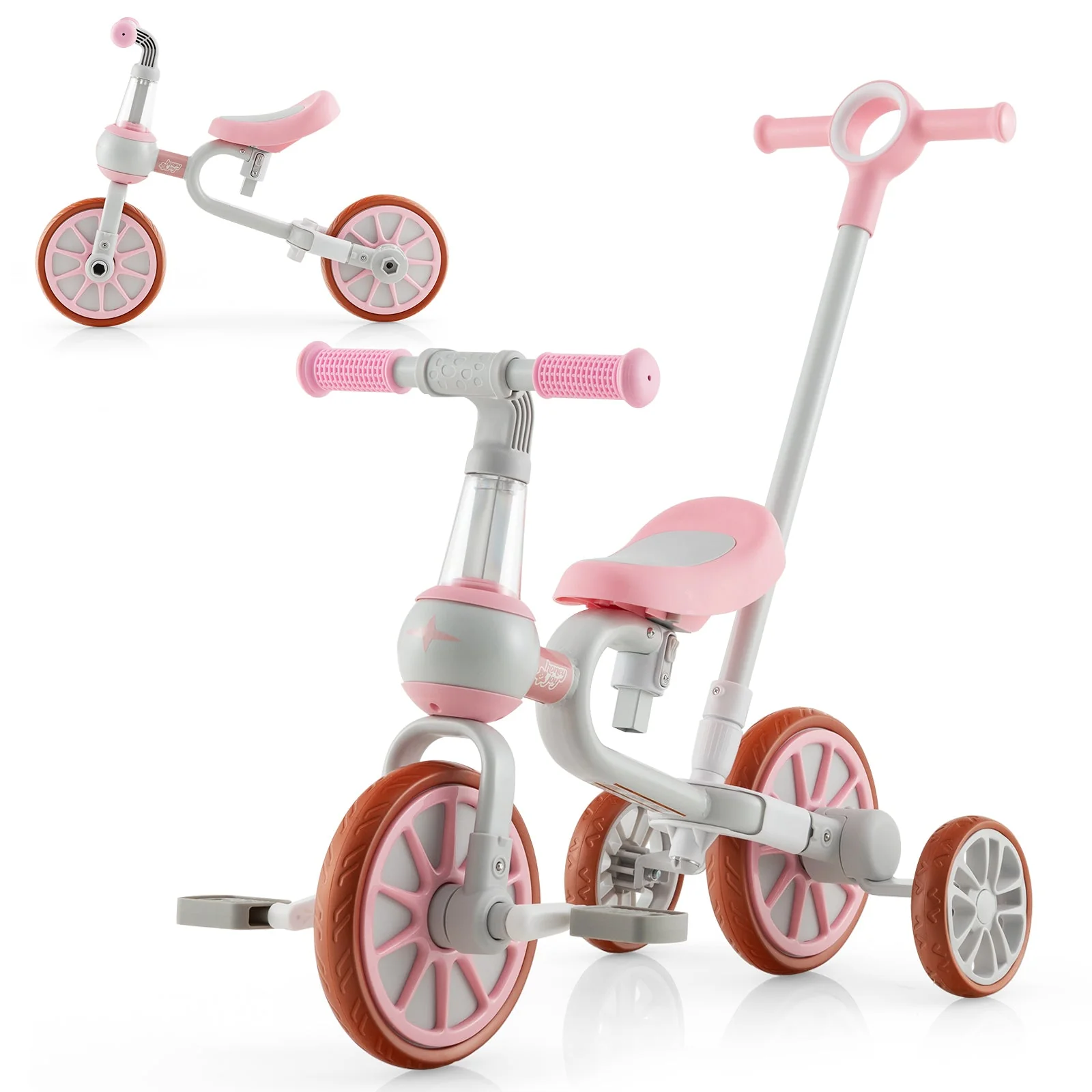 4-in-1 Kids Trike Bike with Adjustable Parent Push Handle and Seat Height-Pink - Image 2