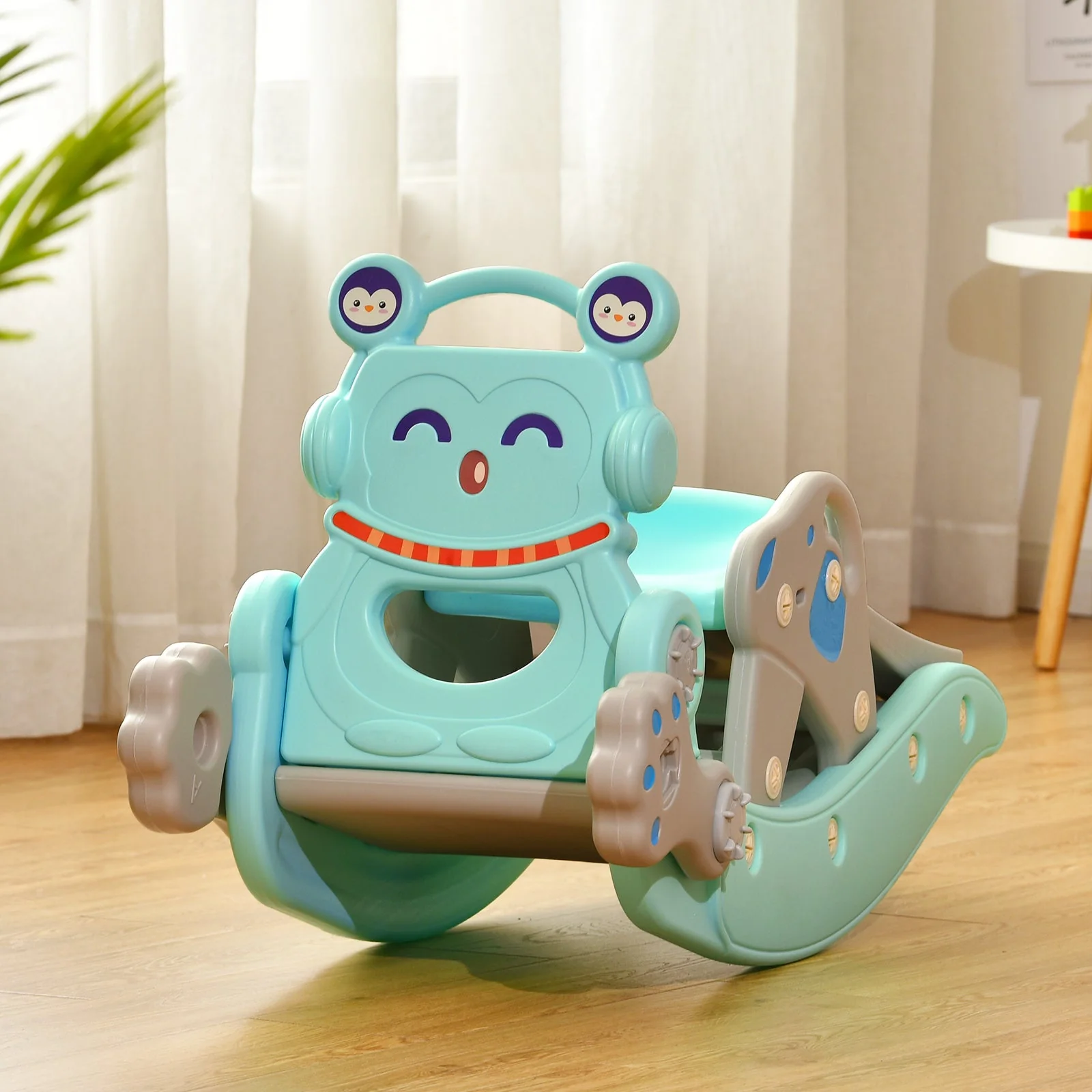 4-in-1 Rocking Horse and Slide Set for Kids-Blue - Image 2