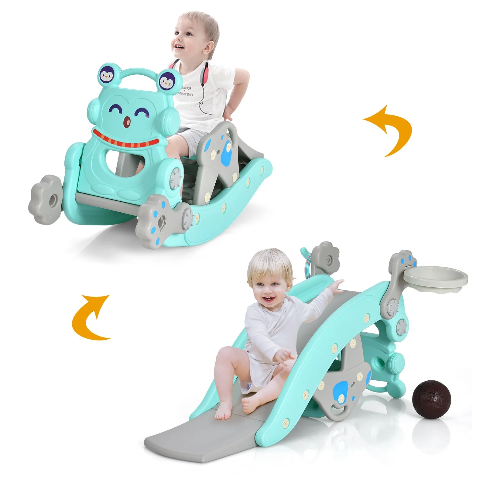 4-in-1 Rocking Horse and Slide Set for Kids-Blue - Image 3