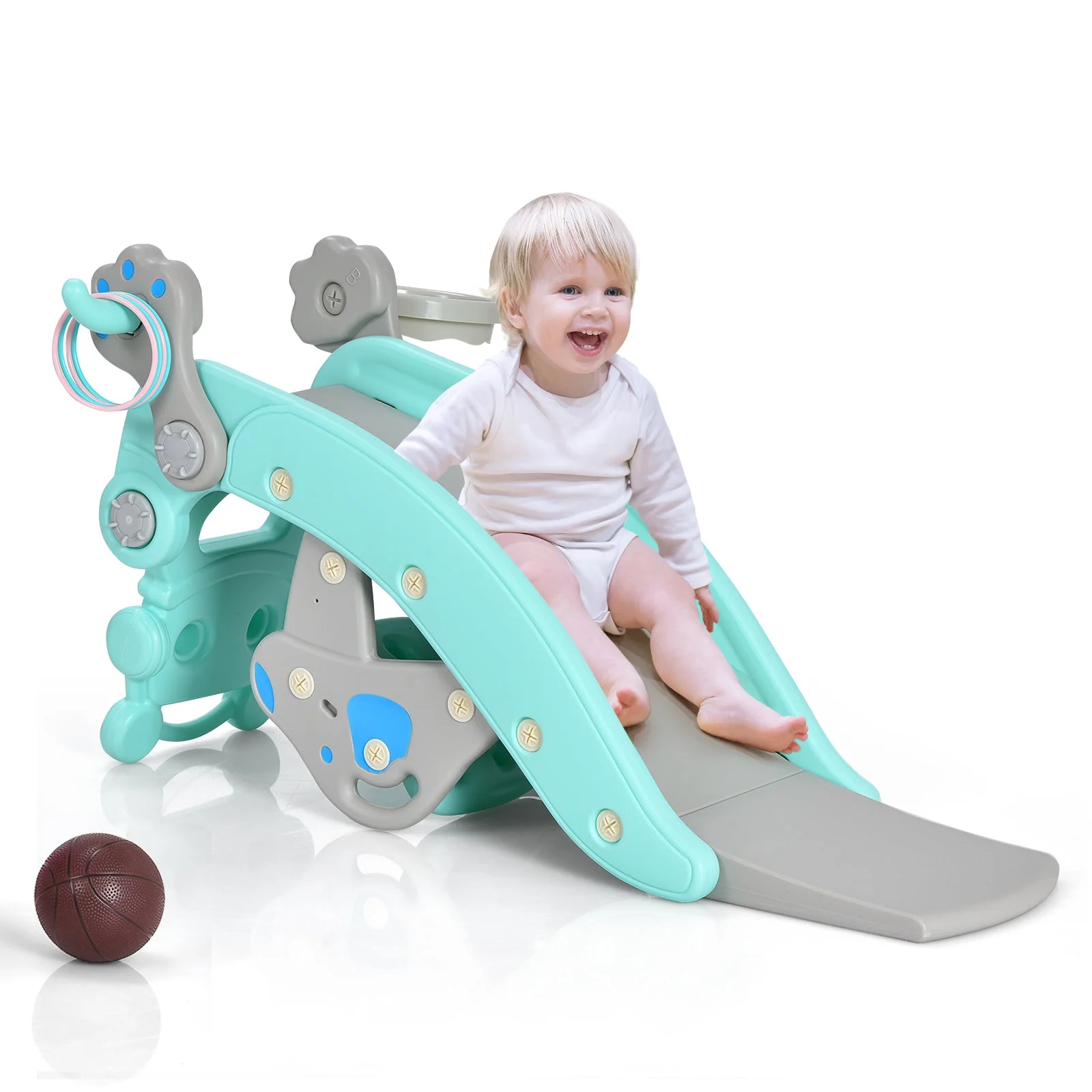 4-in-1 Rocking Horse and Slide Set for Kids-Blue - Image 4