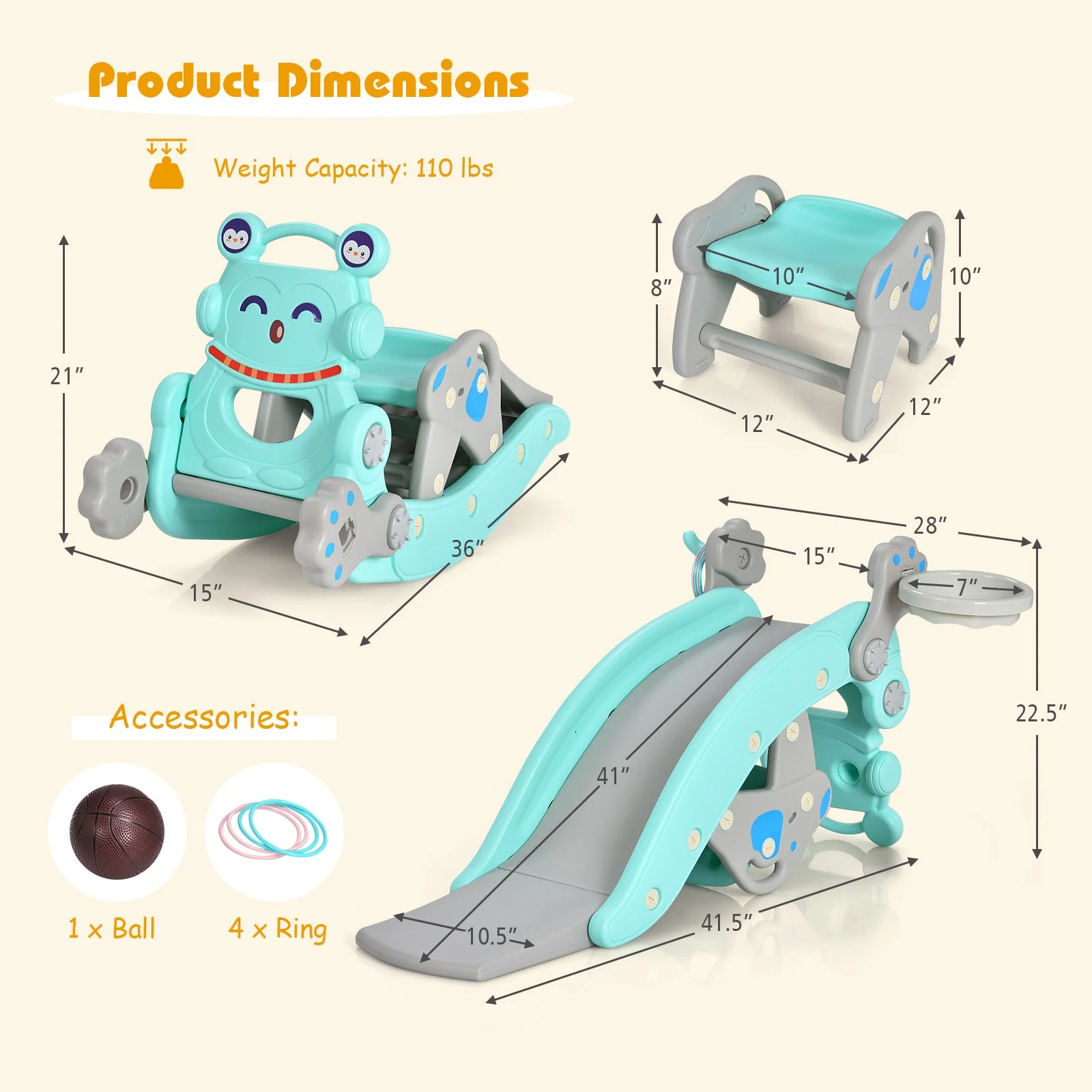 4-in-1 Rocking Horse and Slide Set for Kids-Blue - Image 5
