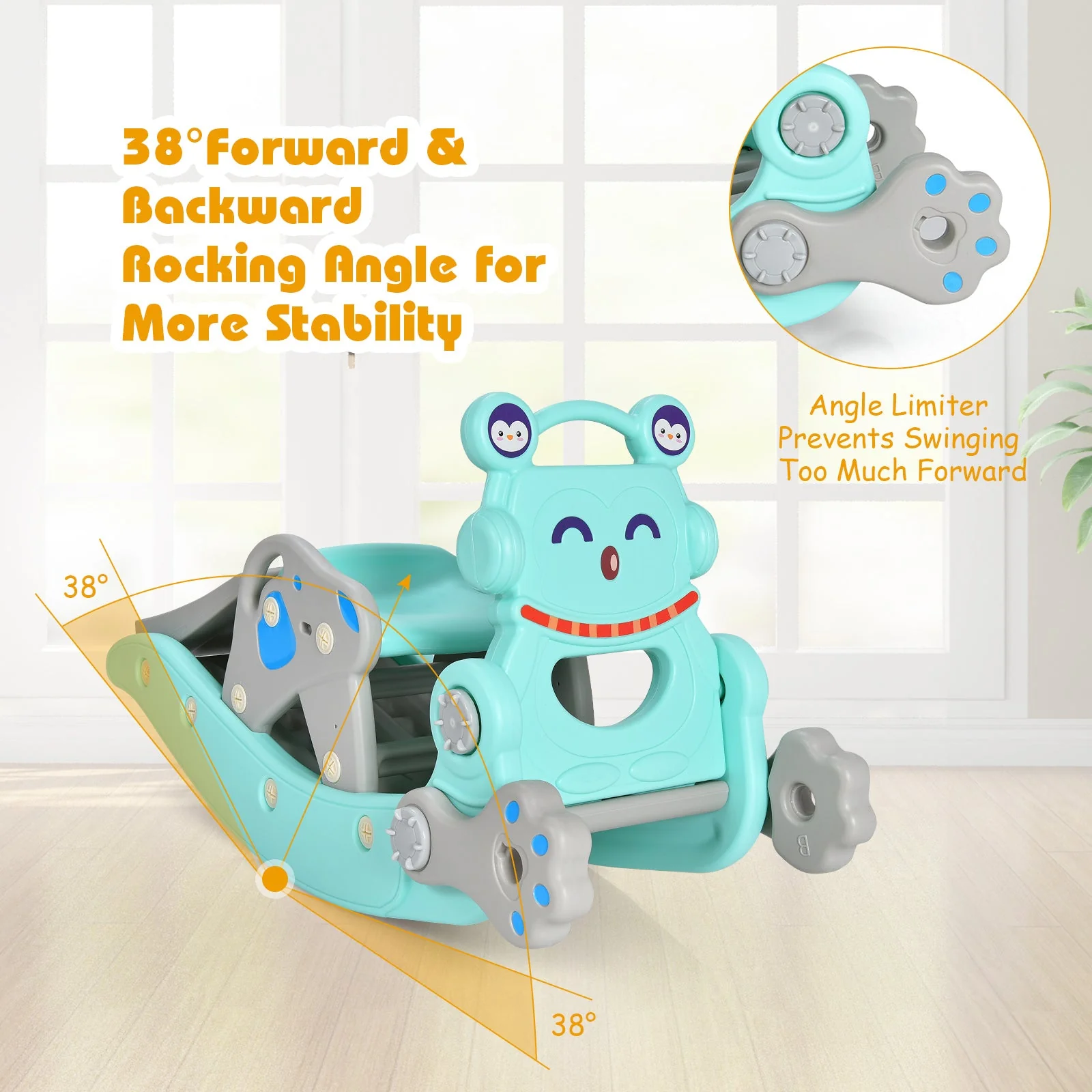 4-in-1 Rocking Horse and Slide Set for Kids-Blue - Image 7