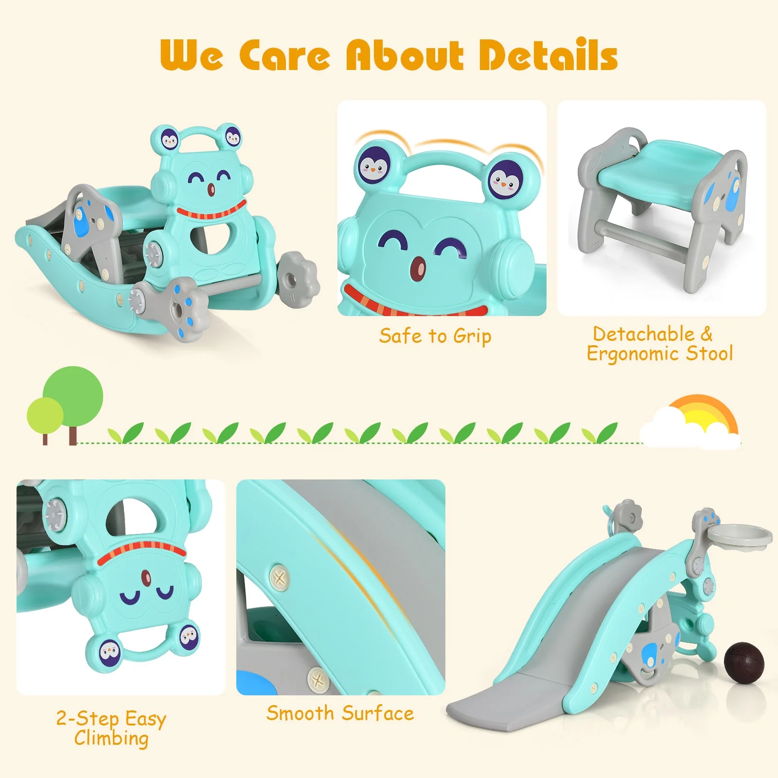 4-in-1 Rocking Horse and Slide Set for Kids-Blue - Image 8