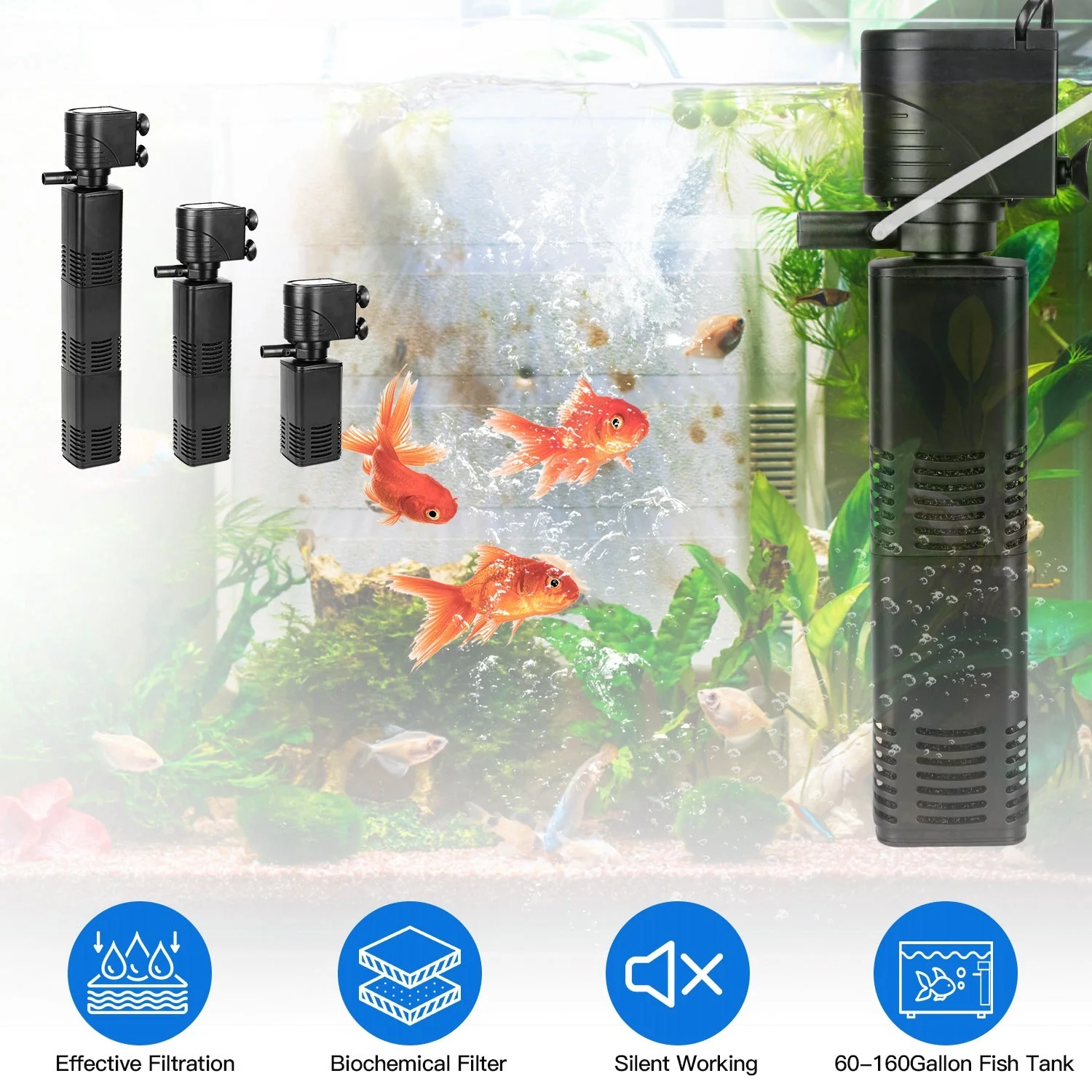 4 in 1 Submersible Aquarium Filter for 60 to 160Gallon Fish Tank Powerful Internal Fish Tank Filter with Biochemical Cotton Filter For Saltwater Fresh - Image 6
