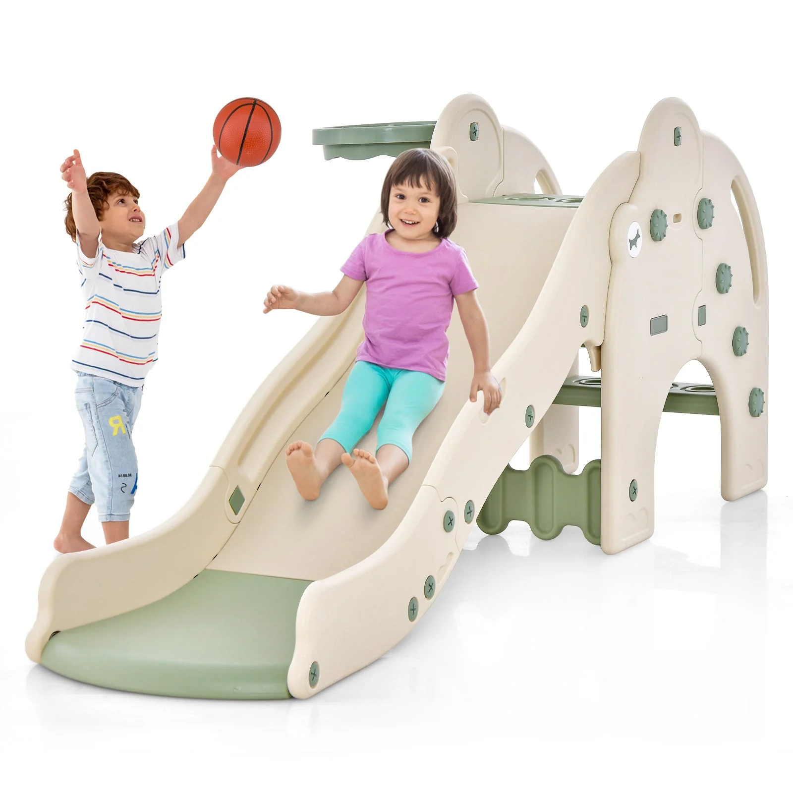 4-in-1 Toddler Slide Kids Play Slide with Cute Elephant Shape-Green - Image 4