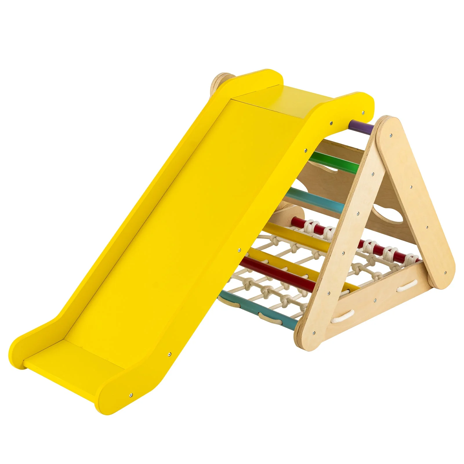 4 in 1 Triangle Climber Toy with Sliding Board and Climbing Net-Multicolor - Image 3