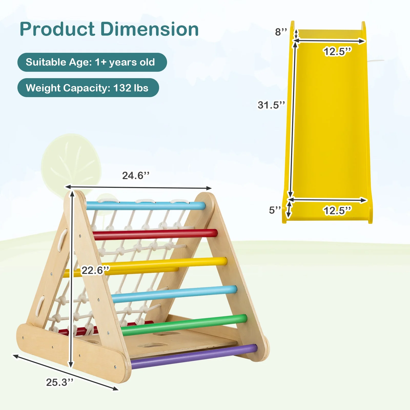 4 in 1 Triangle Climber Toy with Sliding Board and Climbing Net-Multicolor - Image 5