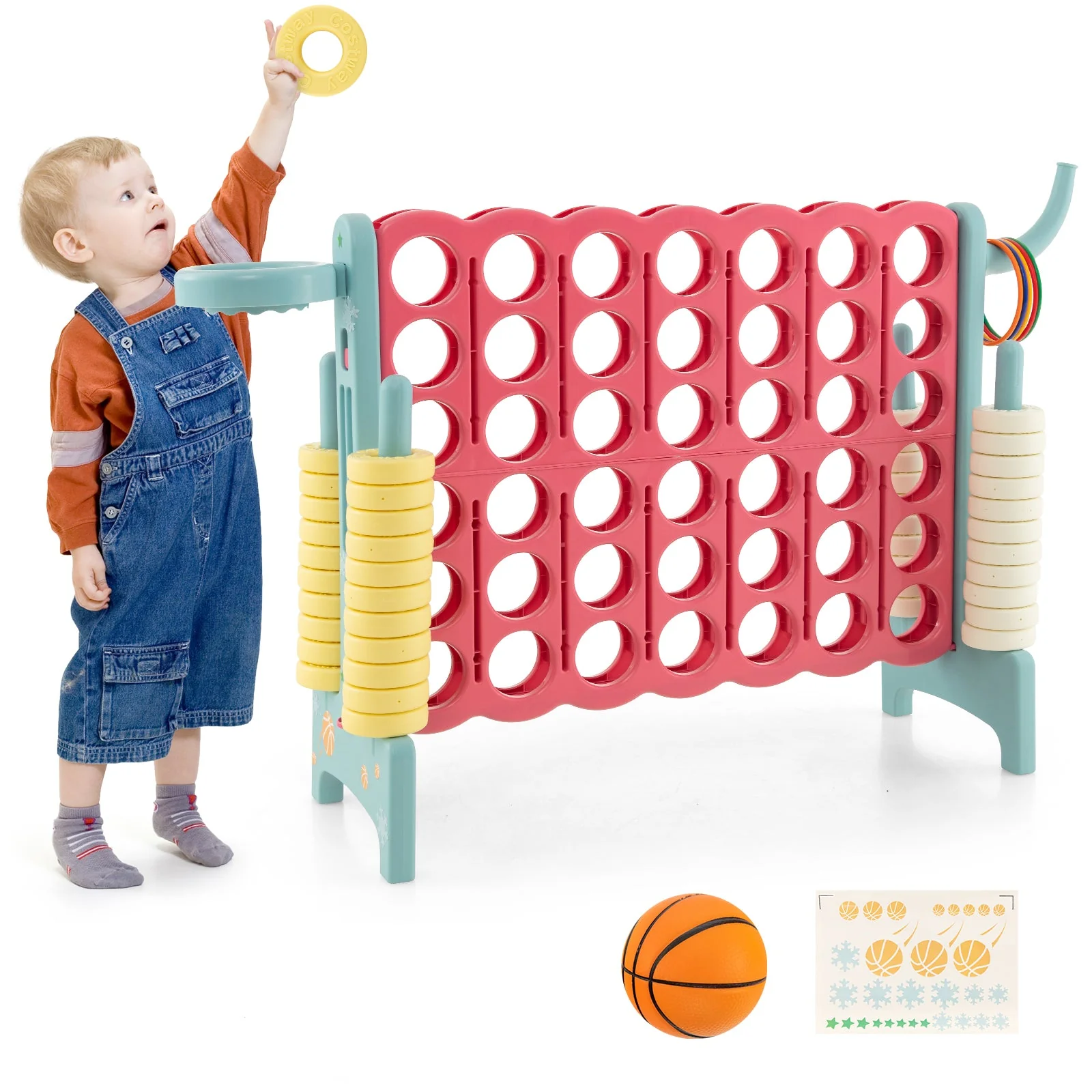 4-in-a-Row Connect Game with Basketball Hoop and Toss Ring-Blue - Image 2