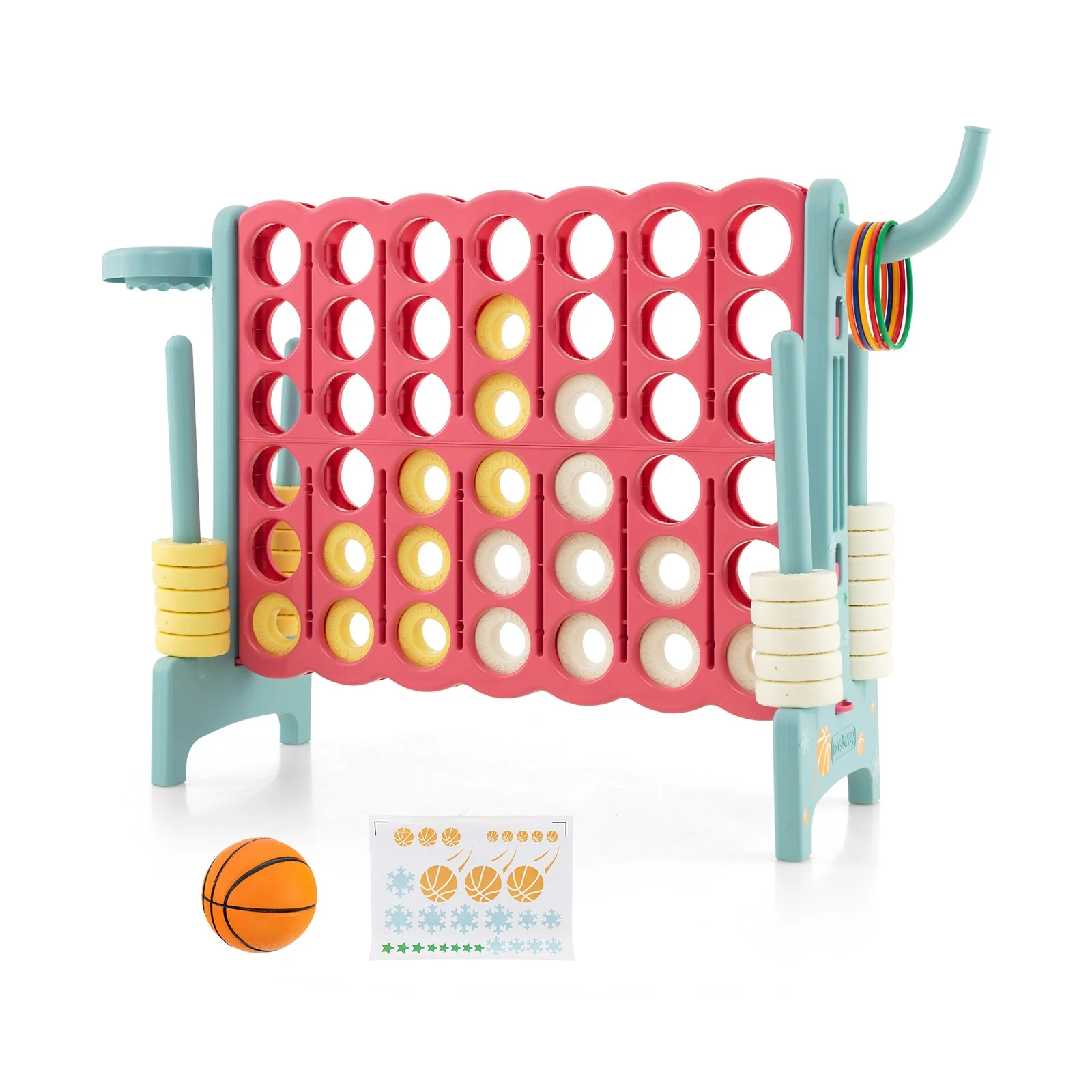 4-in-a-Row Connect Game with Basketball Hoop and Toss Ring-Blue - Image 3