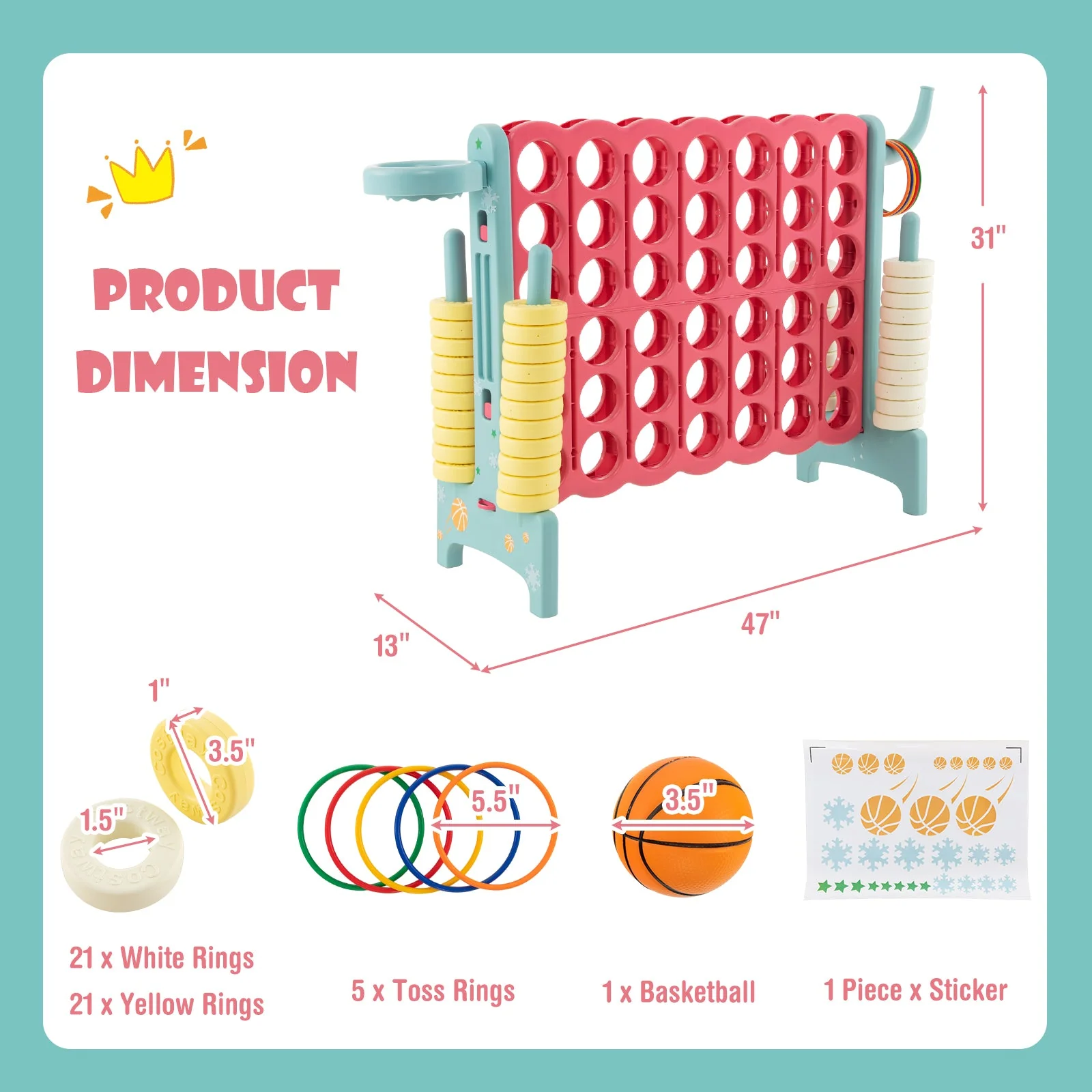 4-in-a-Row Connect Game with Basketball Hoop and Toss Ring-Blue - Image 4