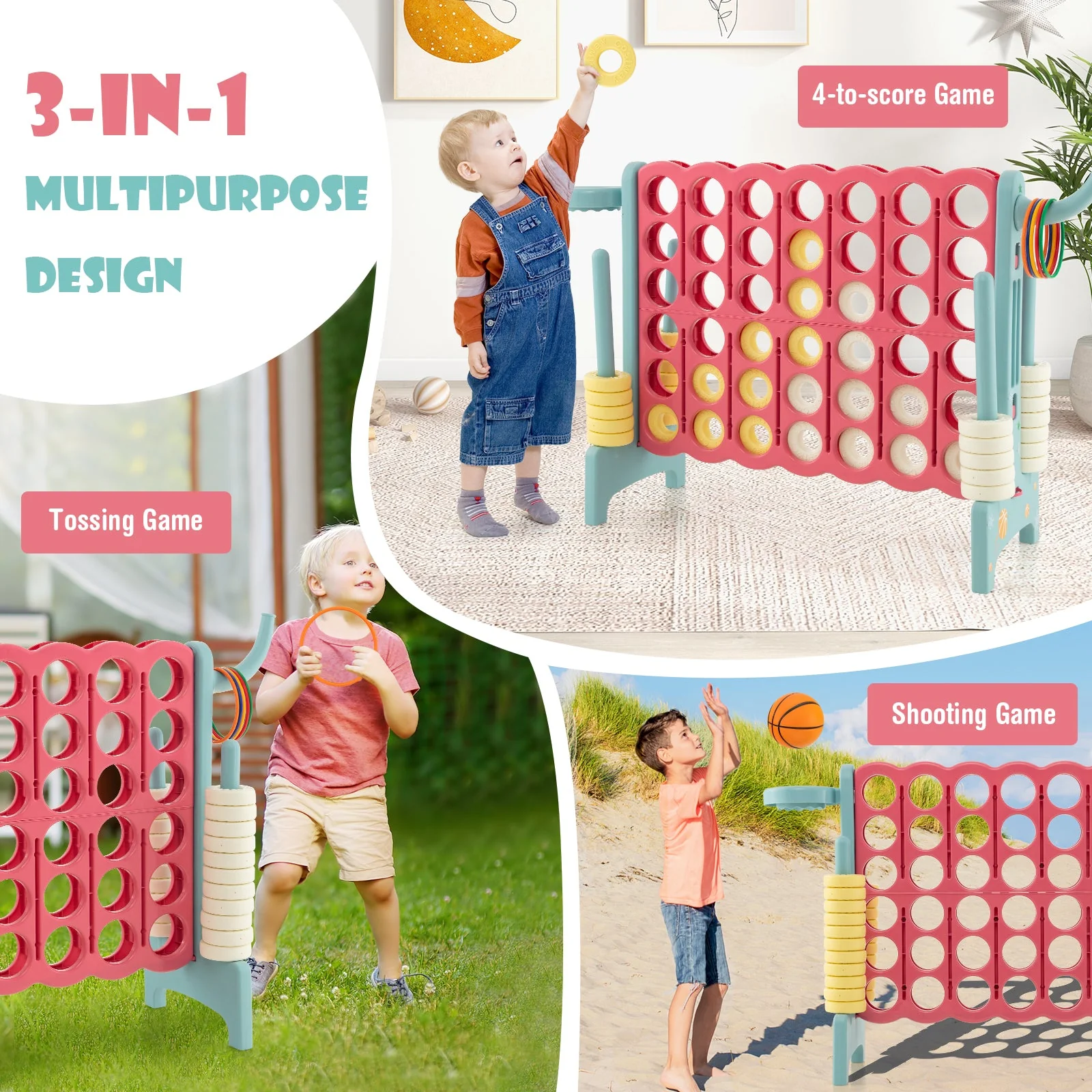 4-in-a-Row Connect Game with Basketball Hoop and Toss Ring-Blue - Image 5