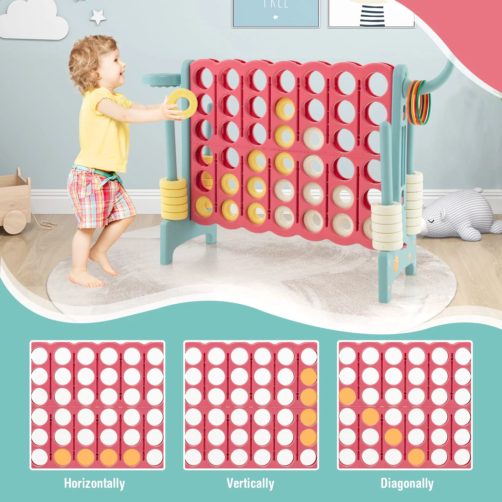 4-in-a-Row Connect Game with Basketball Hoop and Toss Ring-Blue - Image 6