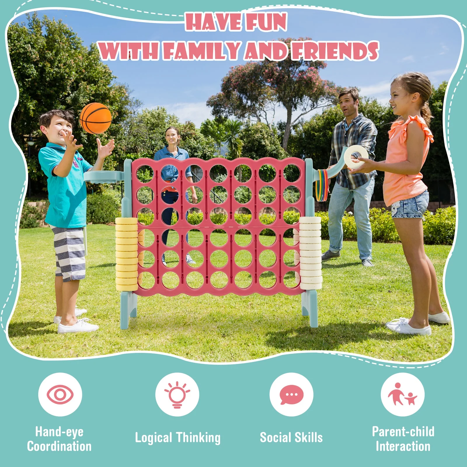 4-in-a-Row Connect Game with Basketball Hoop and Toss Ring-Blue - Image 8