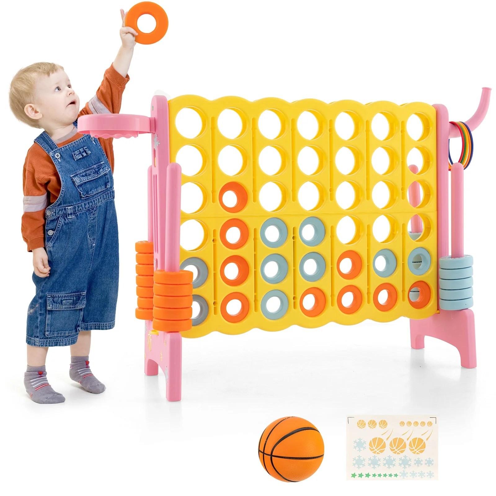 4-in-a-Row Connect Game with Basketball Hoop and Toss Ring-Pink - Image 2