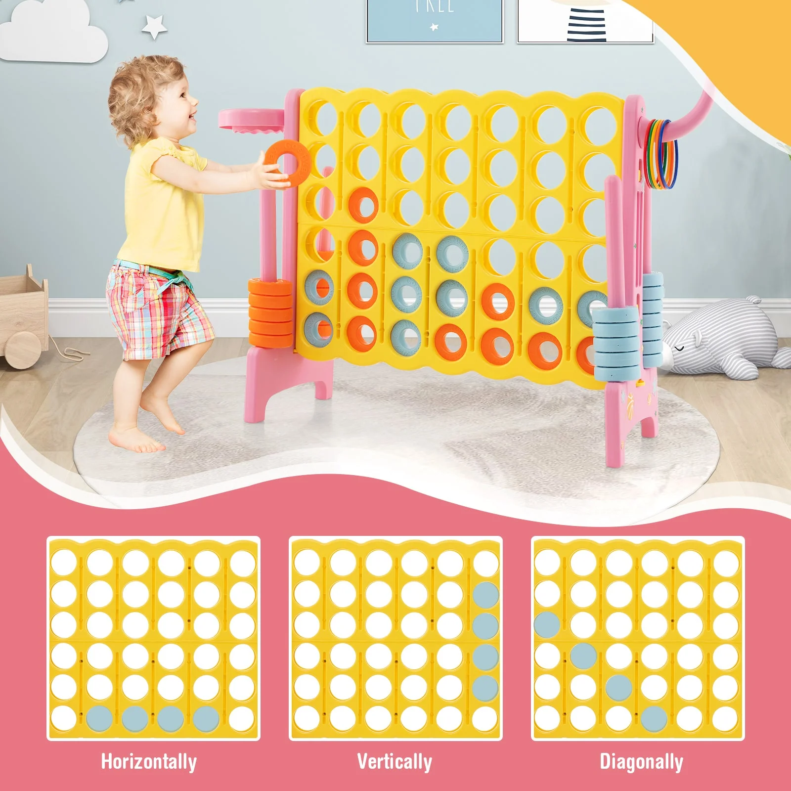 4-in-a-Row Connect Game with Basketball Hoop and Toss Ring-Pink - Image 4