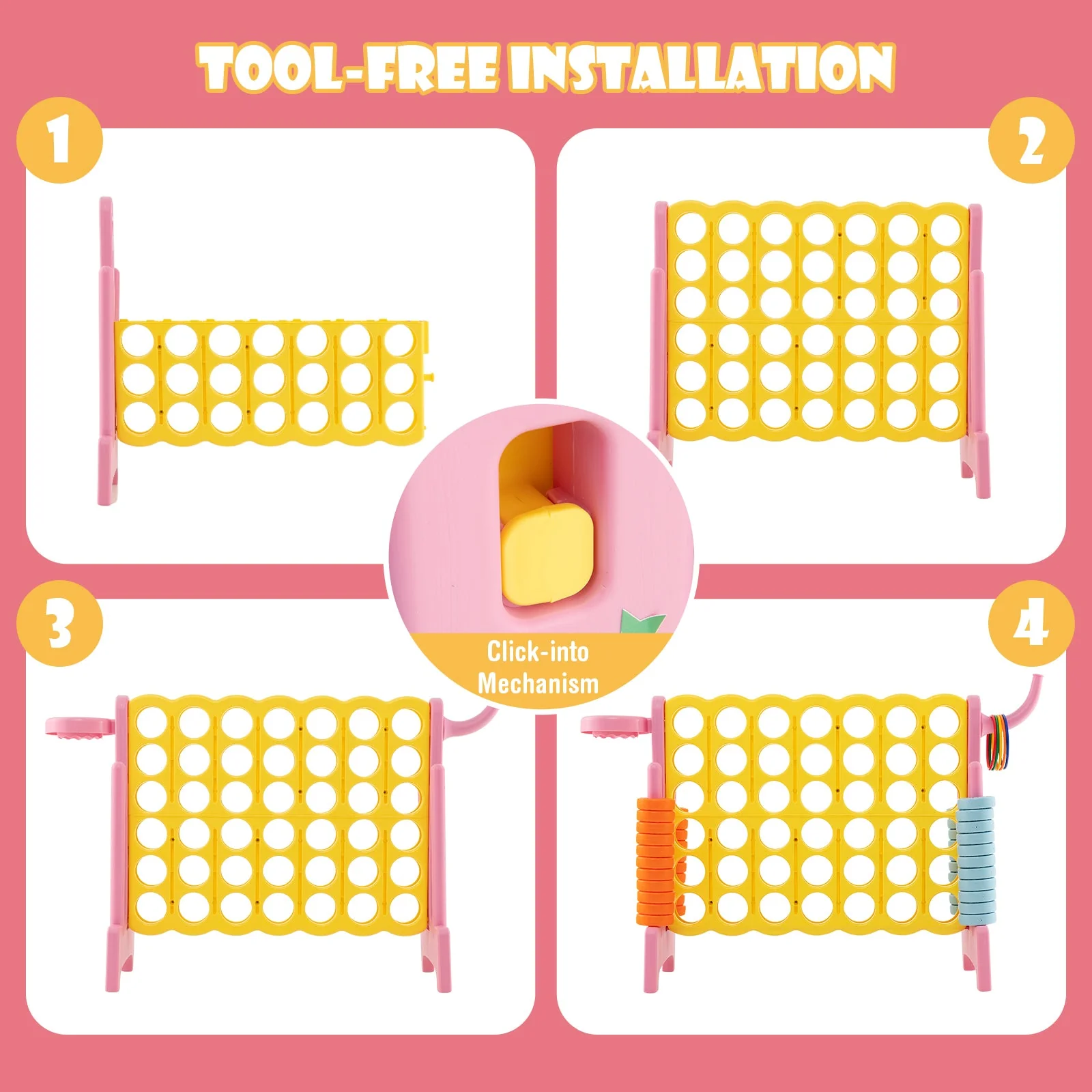 4-in-a-Row Connect Game with Basketball Hoop and Toss Ring-Pink - Image 7