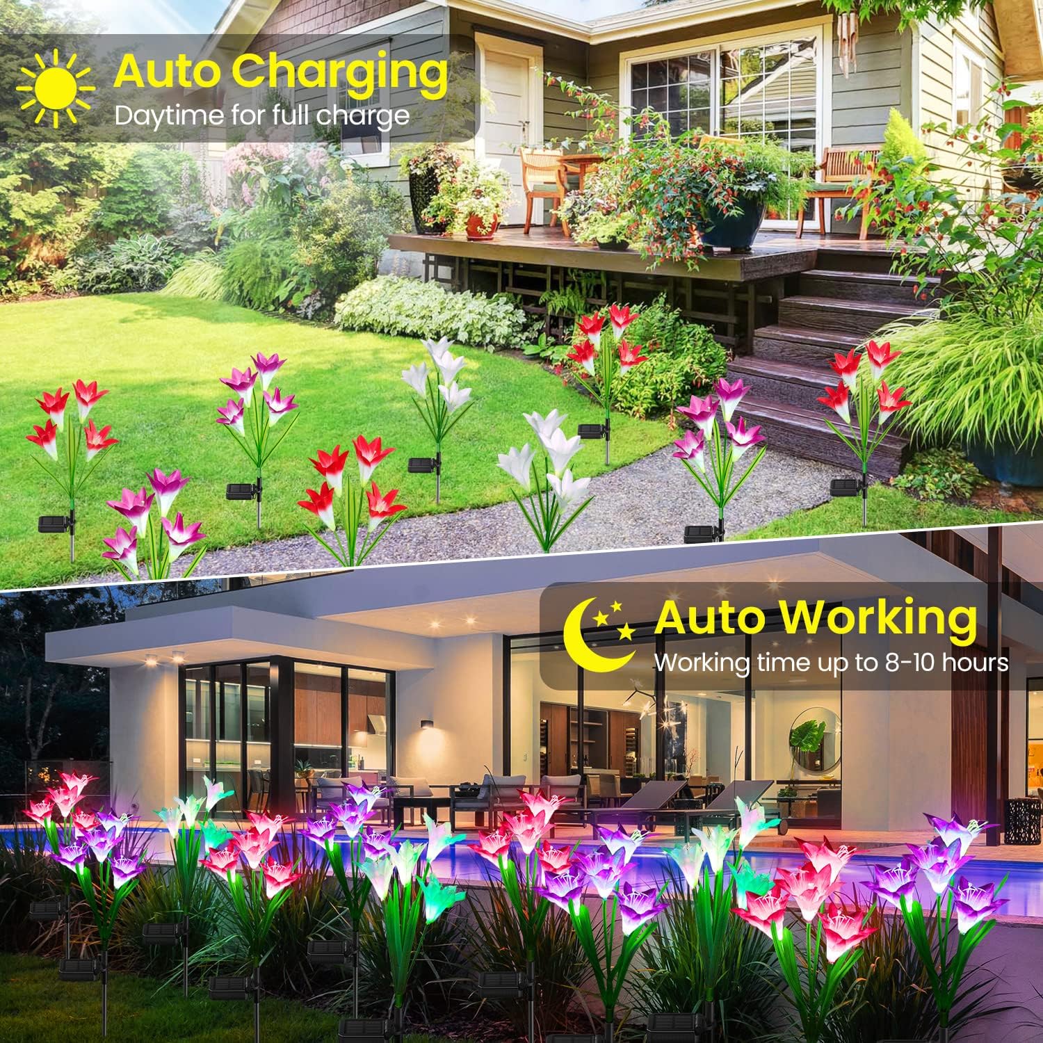 4-Pack Solar Powered Garden Flowers with Lights - Waterproof, Easy Install, No Wiring Needed - Image 18