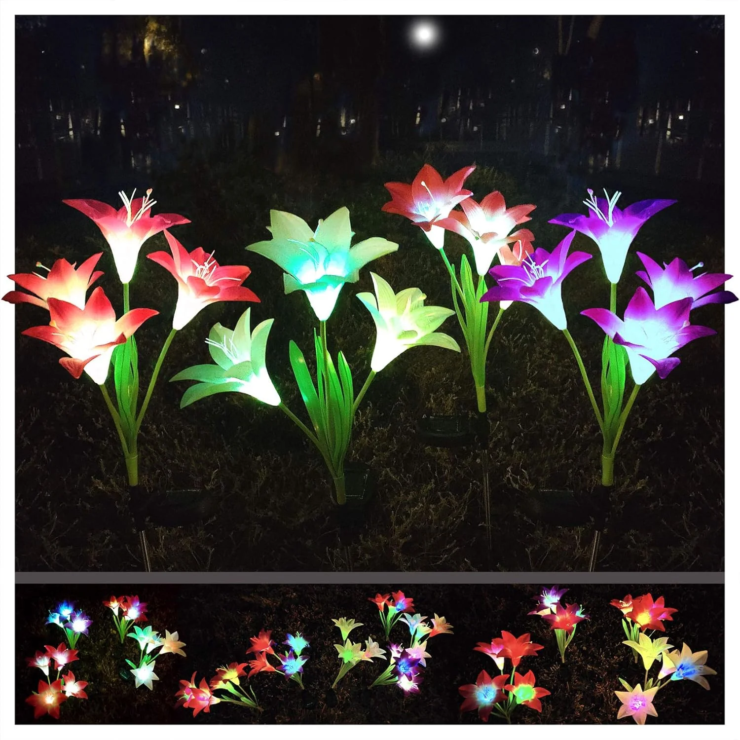 4-Pack Solar Powered Garden Flowers with Lights - Waterproof, Easy Install, No Wiring Needed - Image 20