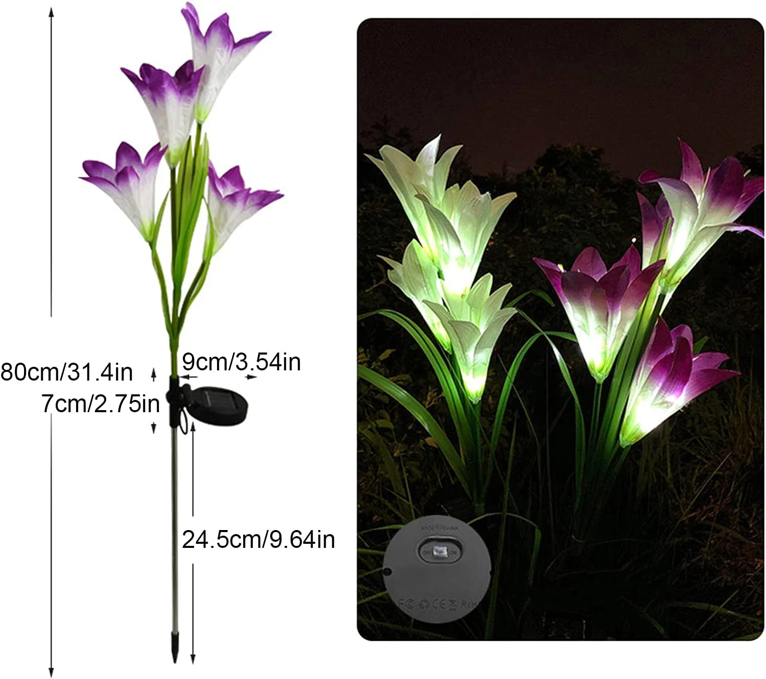 4-Pack Solar Powered Garden Flowers with Lights - Waterproof, Easy Install, No Wiring Needed - Image 4