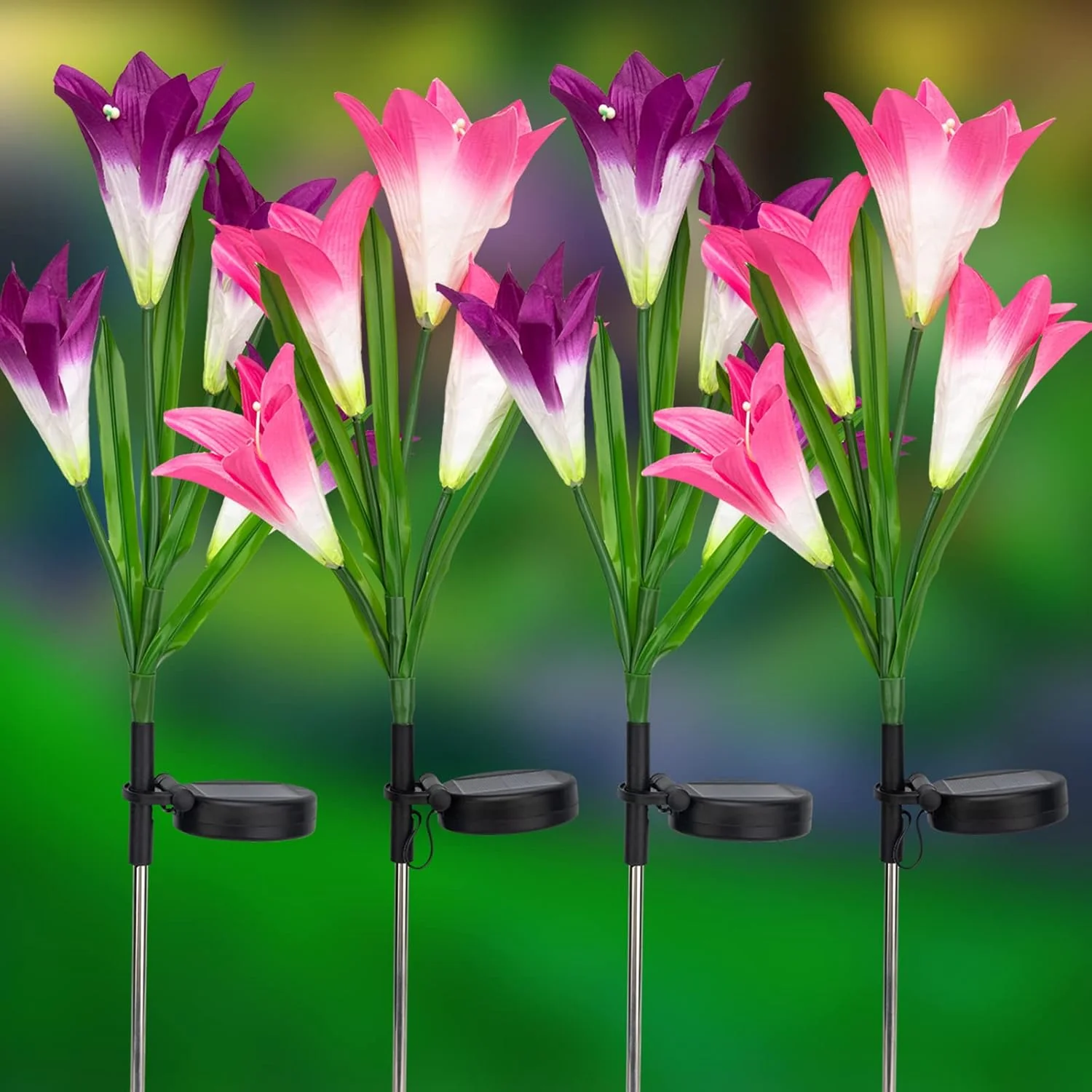 4-Pack Solar Powered Garden Flowers with Lights - Waterproof, Easy Install, No Wiring Needed - Image 5
