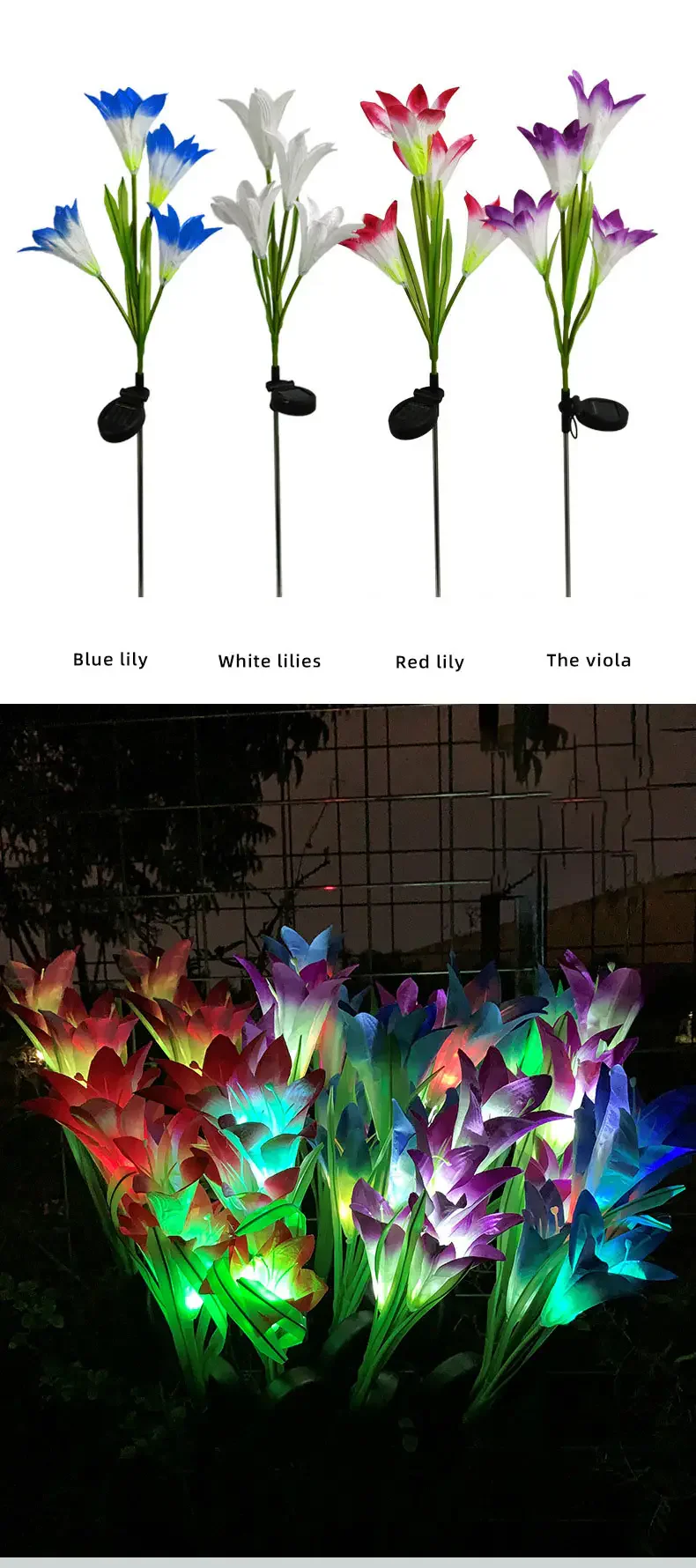 4-Pack Solar Powered Garden Flowers with Lights - Waterproof, Easy Install, No Wiring Needed - Image 7