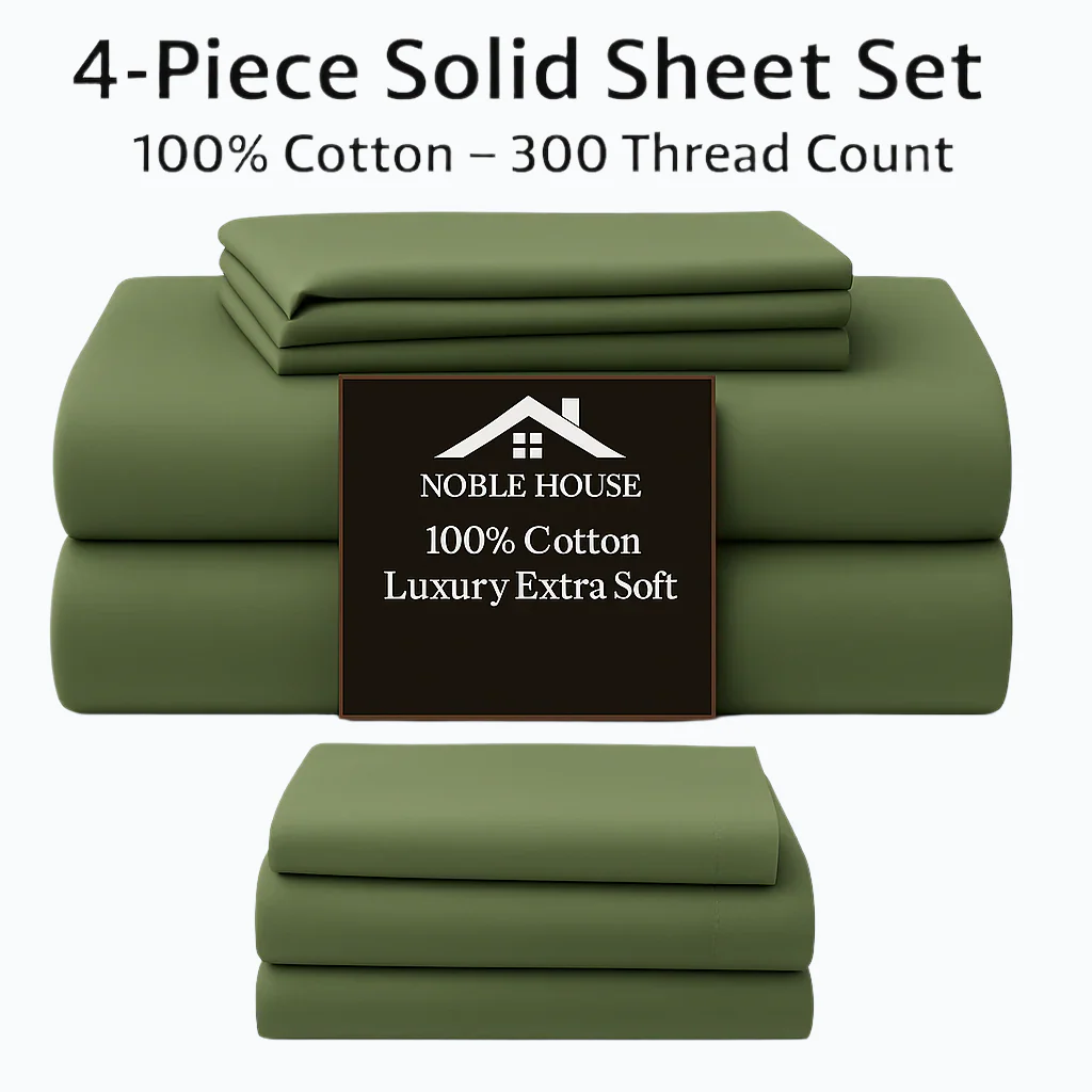 4-Piece 100% Cotton Solid Sheet Set – 300 Thread Count, Luxury Extra Soft - Image 7