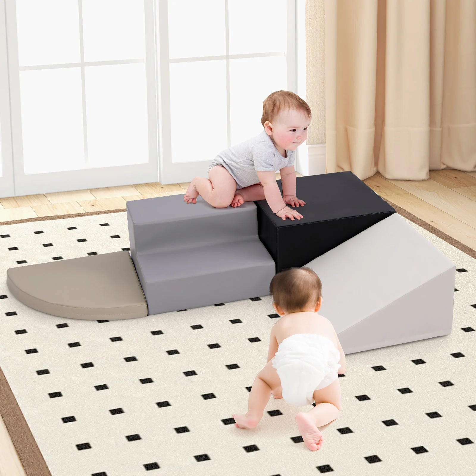 4-Piece Climb and Crawl Foam Block Play Set for Infant Baby-Black - Image 2