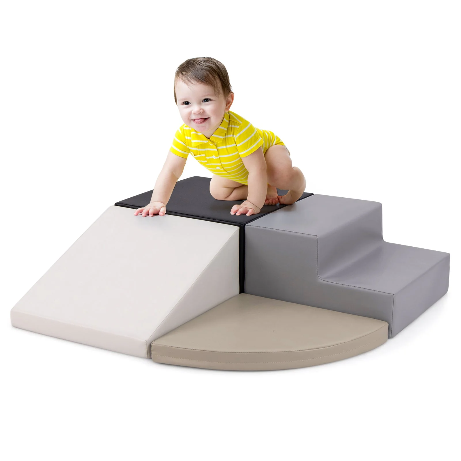 4-Piece Climb and Crawl Foam Block Play Set for Infant Baby-Black - Image 3