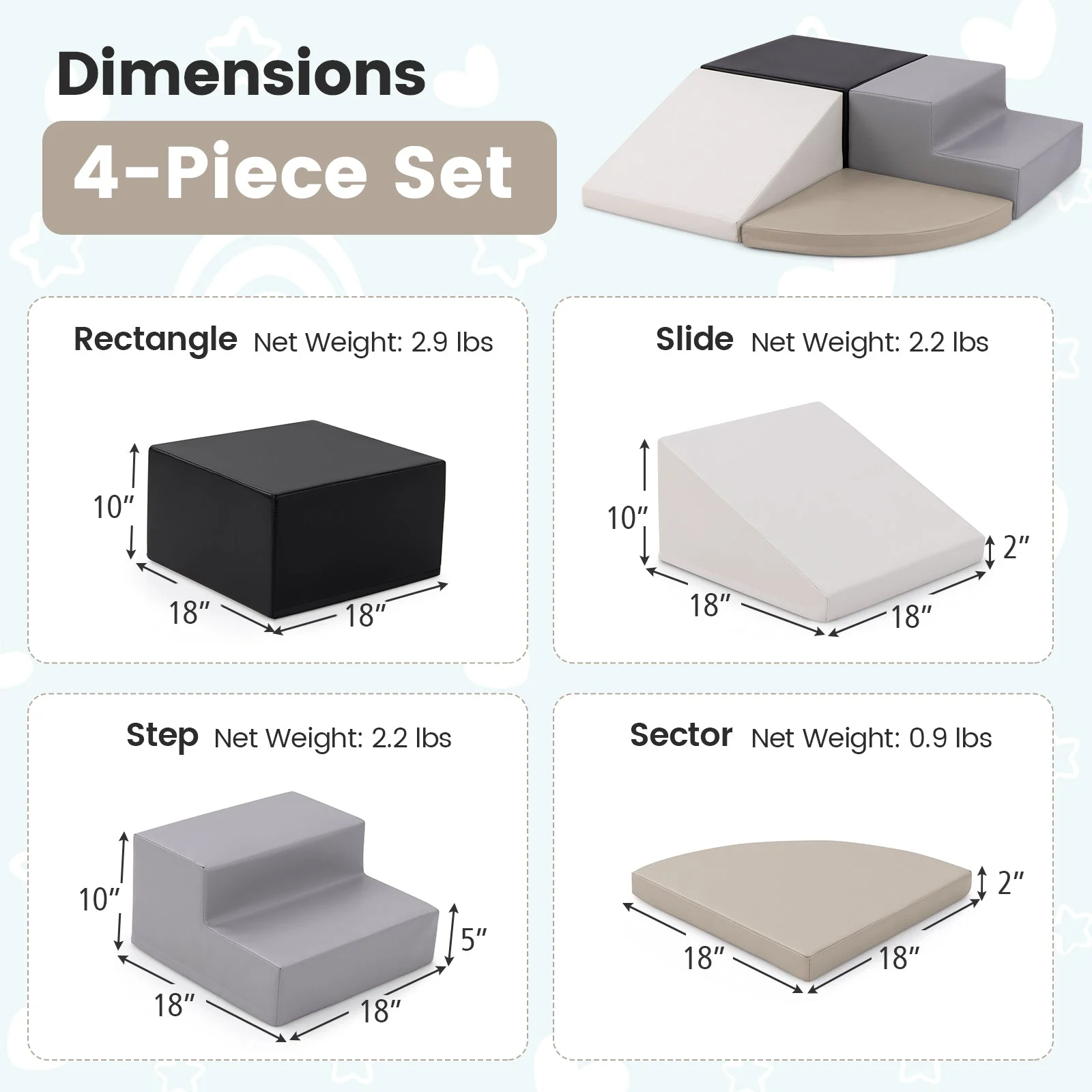 4-Piece Climb and Crawl Foam Block Play Set for Infant Baby-Black - Image 5