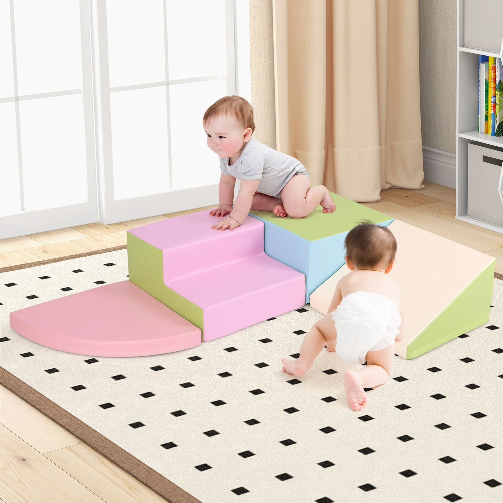 4-Piece Climb and Crawl Foam Block Play Set for Infant Baby-Pink - Image 2